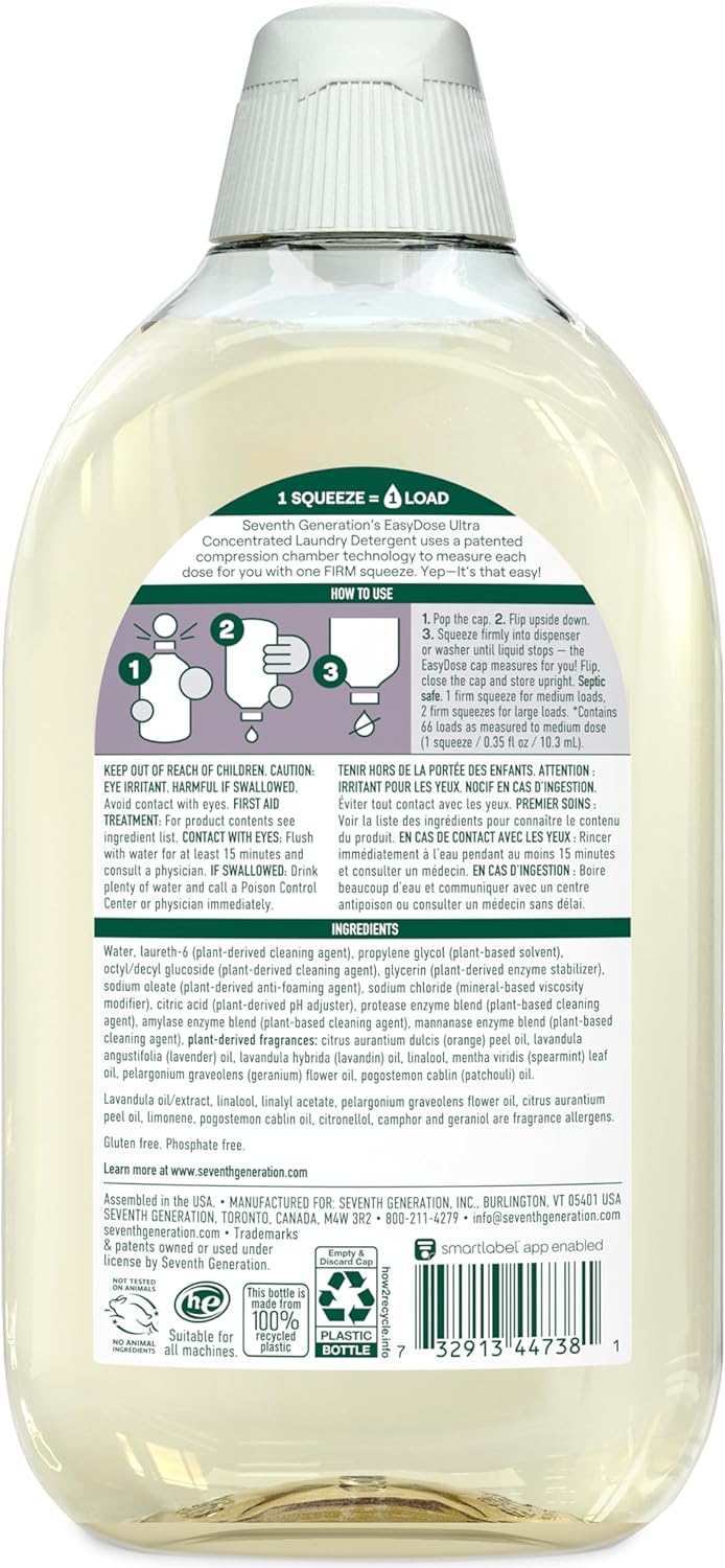 Seventh Generation EasyDose Laundry Detergent Fresh Lavender Ultra Concentrated Washing Detergent 23 oz
