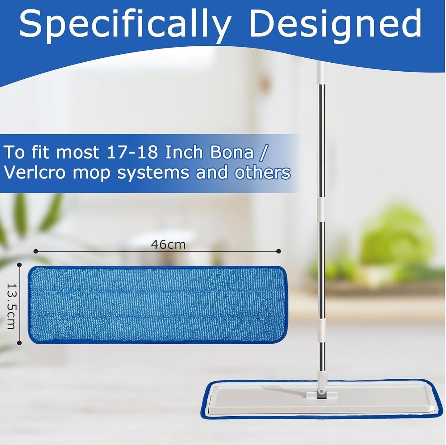 3 Pack Microfiber Pad Universal Commercial 17-18 Inch Head- Heavy Duty - Wet & Dry Commercial Cleaning Refills Reusable Mop Refills Fit for Most Microfiber Flat Mop System