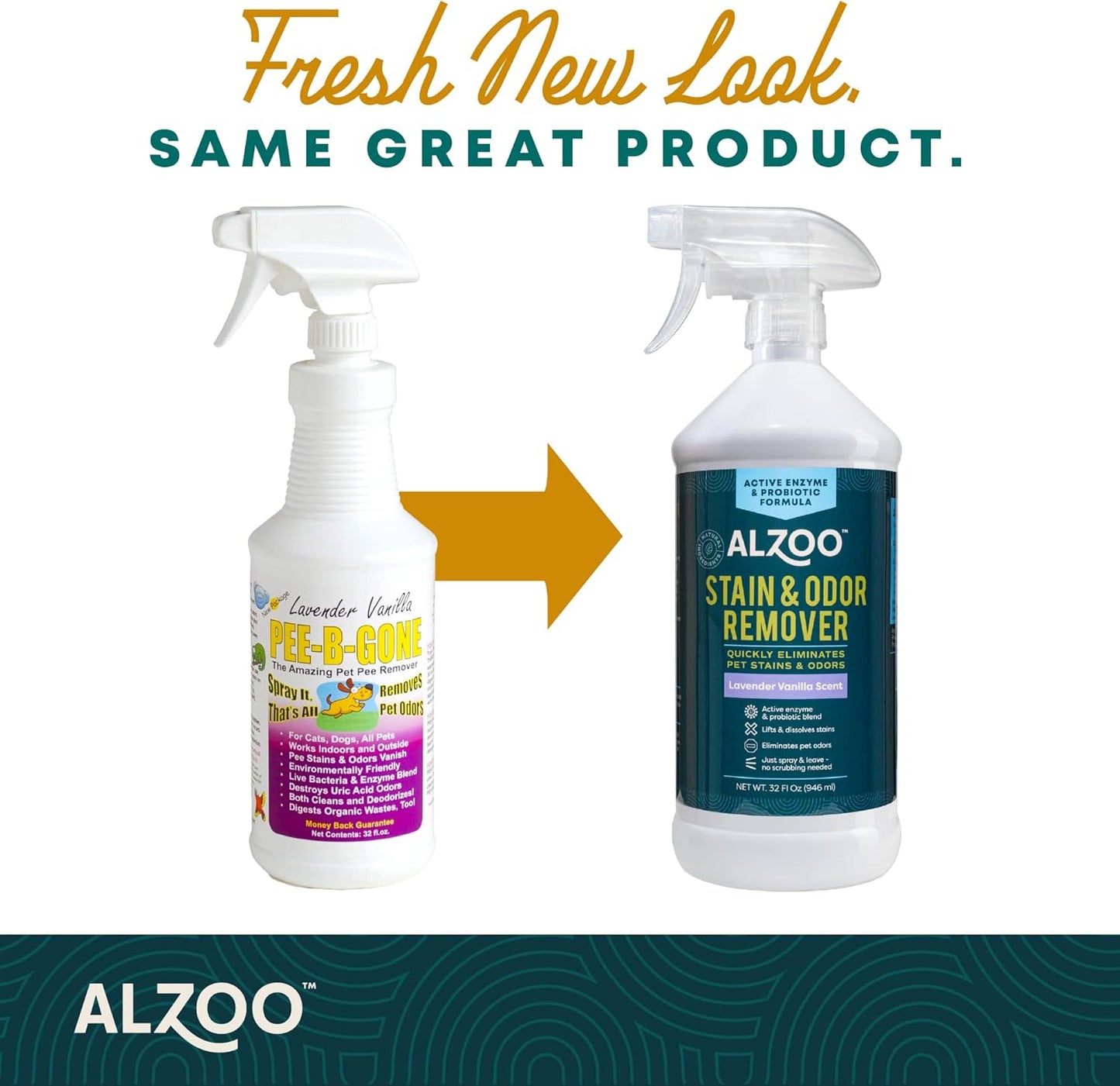 ALZOO Stain & Odor Remover, Quickly Lifts & Dissolves Pet Stains & Helps Eliminate Odors, 100% Plant-Based Active Ingredients, Lavender Vanilla Scent, 32 Fl. Oz Spray Bottle