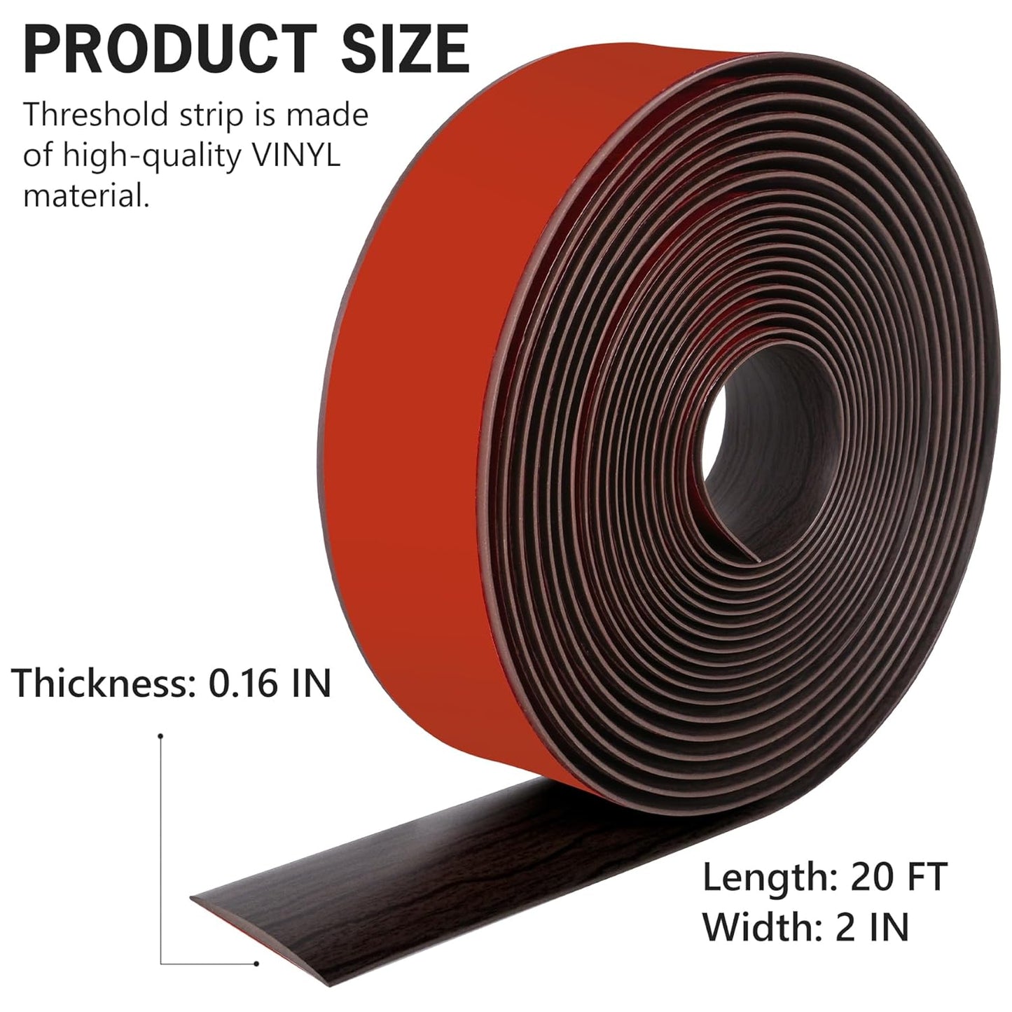 5Ft Floor Transition Strip Self Adhesive Vinyl Cover Floor Strip Flat Divider Transition Strip Wood Grain Design for Laminate Floor Gaps and Doorway Transitions (5Ft x 2 Inch, Brown)