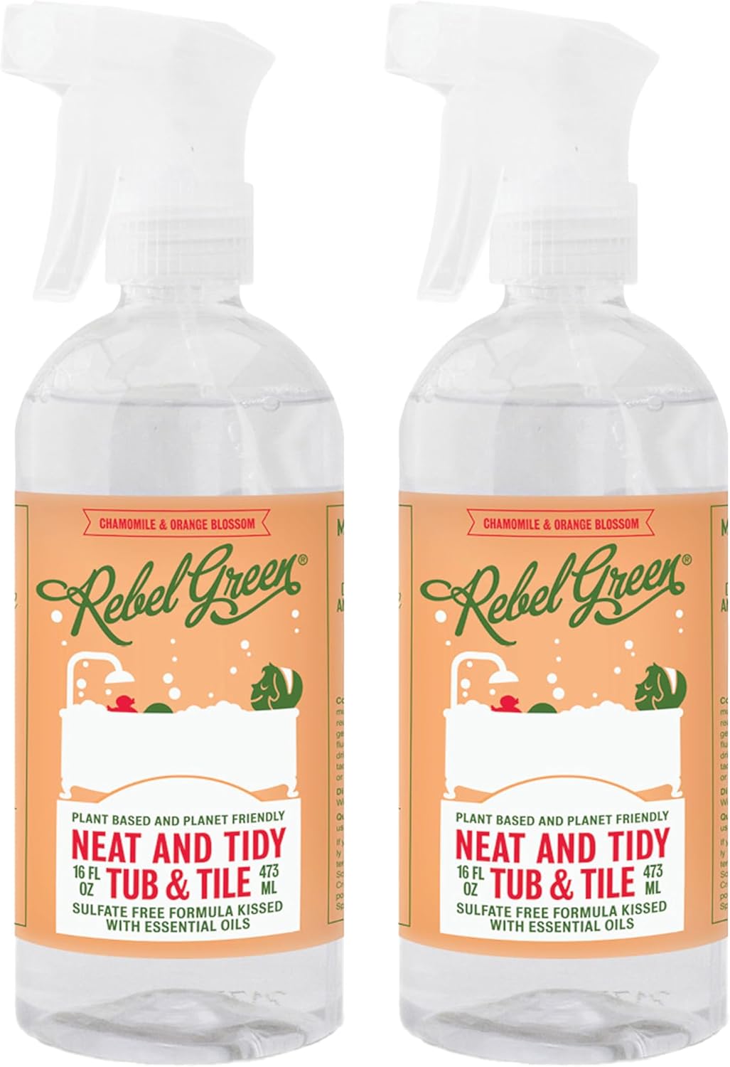 Rebel Green Neat and Tidy Tub & Tile Bathroom Cleaner Spray - Chamomile Orange Blossom Scent - Plant-Based Formula for Showers, Sinks, Tubs, Toilets, and Tile - 24 fl oz - 2 Pack