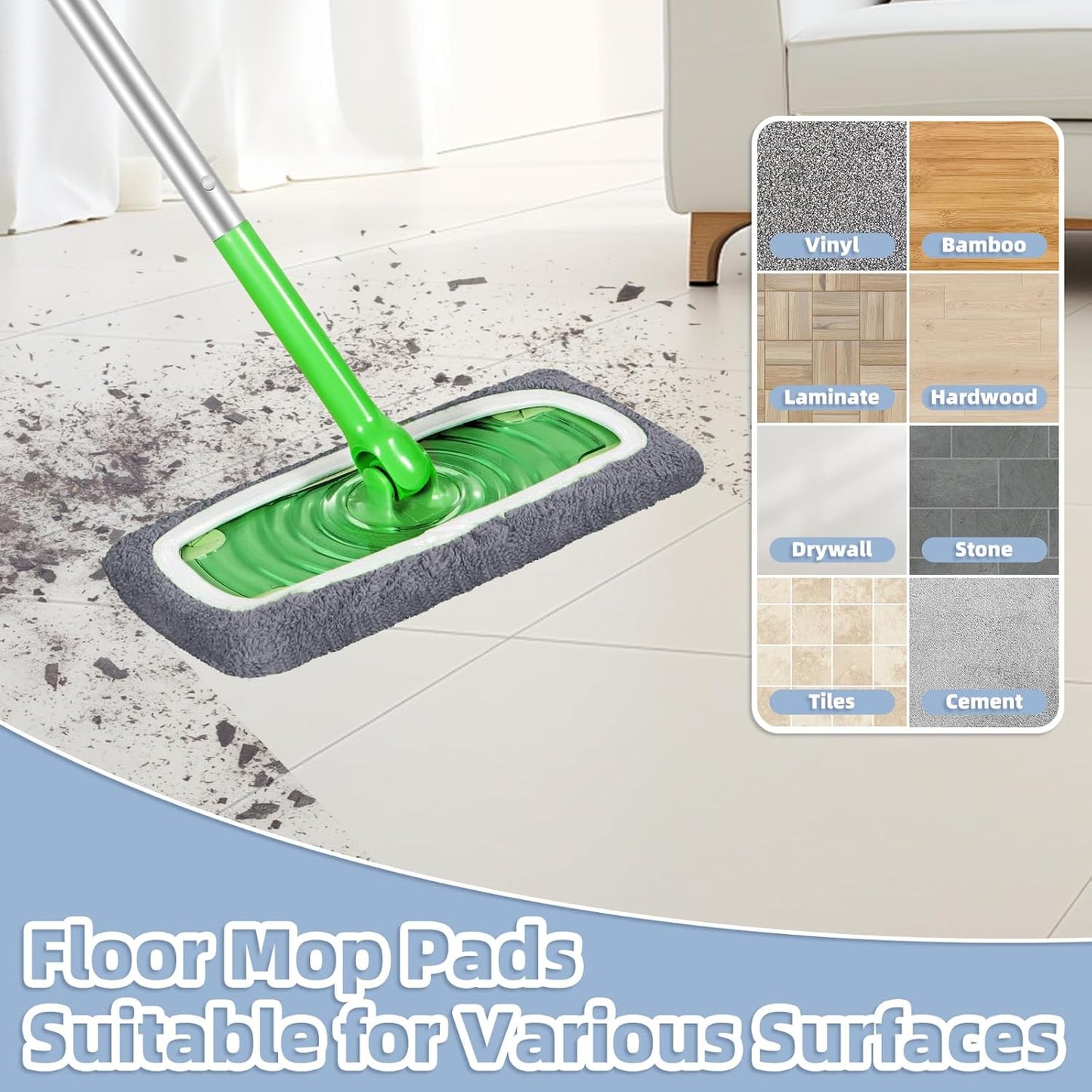 Reusable Dry Sweeping Cloths Microfiber Wet Pads Refill Compatible with Swiffer Sweeper Mop, Machine Washable Sweeping Mop Pads for Use on All Sealed Floors - Stone, Hardwood, Laminate & Tile (6 Grey)