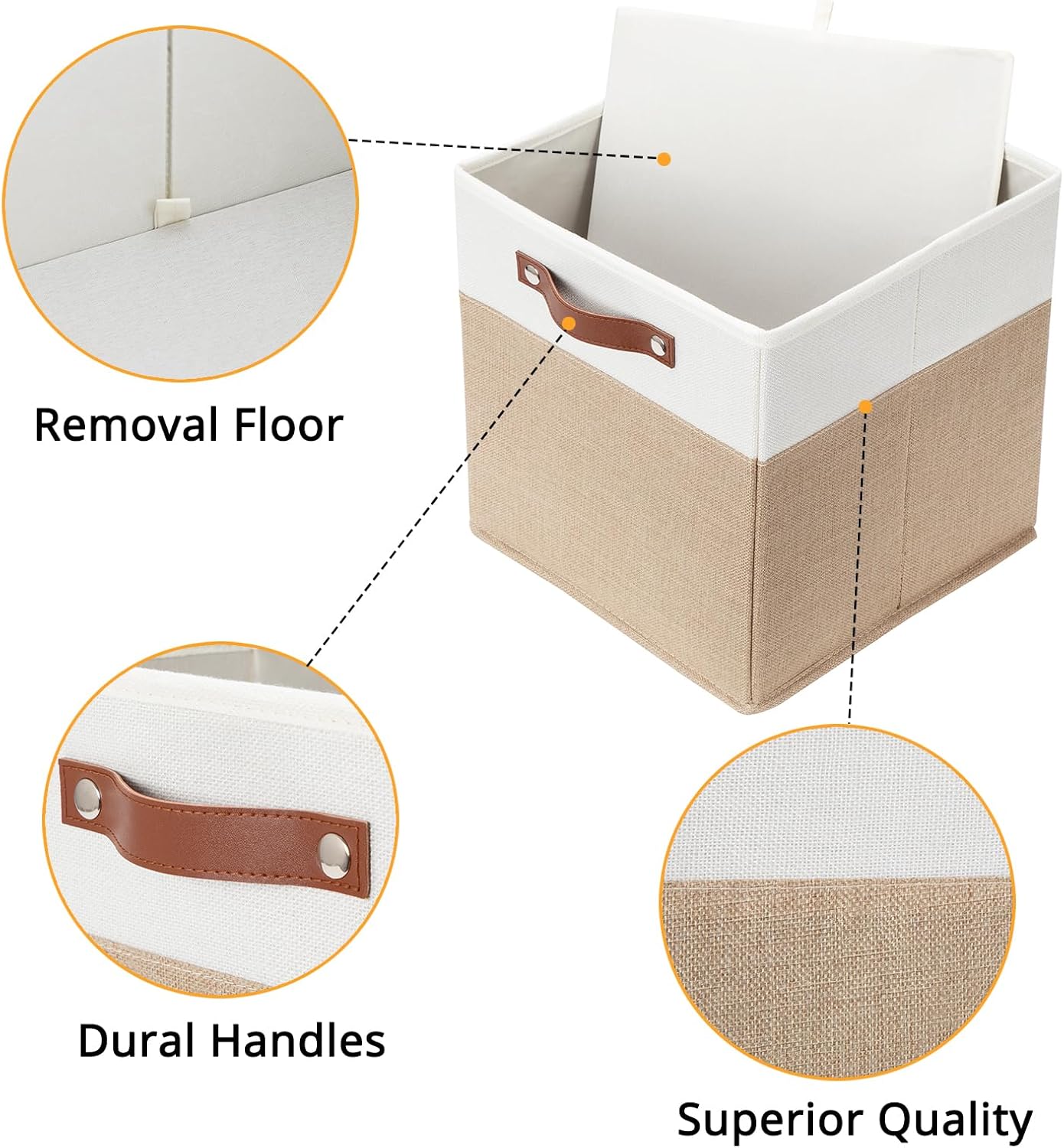 DULLEMELO Cube Storage Bins,12 x 12 x 12 inch Fabric Storage Cubes for Organizing,Collapsible foldable Linen Canvas Closet Storage Bins for Shelves Closet Bedroom Toys Home Office(White&Khaki-4 Pack)