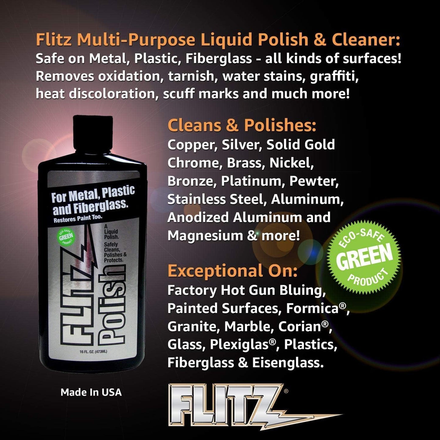 Flitz Multi Purpose Metal Polish Liquid - 3.4oz Bottle of USA-Made Tarnish Remover - For Aluminum, Chrome, Brass, Nickel, Silver - Non-Abrasive Metal Cleaner and Polish, Restorer (12 Pack)