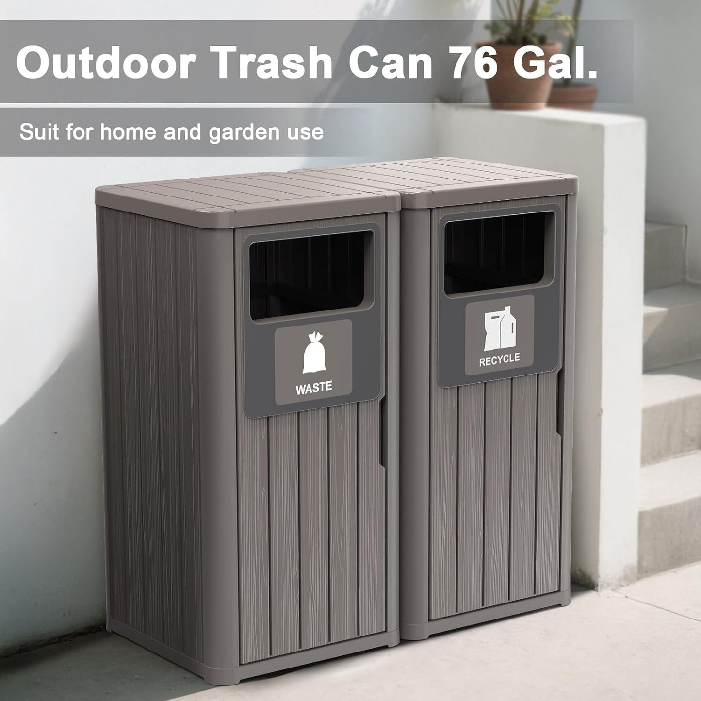Outdoor Double Barrel Trash Can,Waterproof Resin Garbage Can with Garbage Labels,Durable Waste Bin for Porch, Backyard,Kitchen,for 30 to 39 Gallon Trash Bags