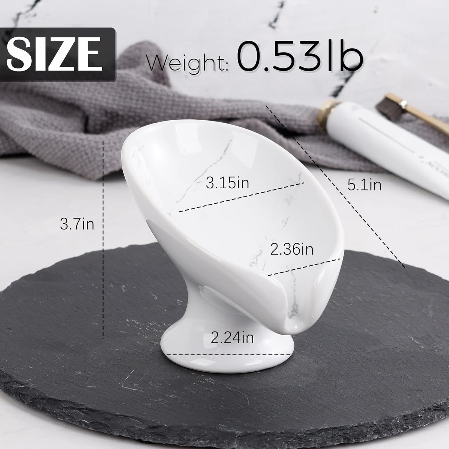 Soap Dish Set, Self Draining Bar Soap Holder for Bathroom Sink, Leaf Shaped Drainage Soap Dish Ceramic Marble Porcelain Decorative Soap Dishes 2PCS, No Suction Cup, ANTIS'S HOME