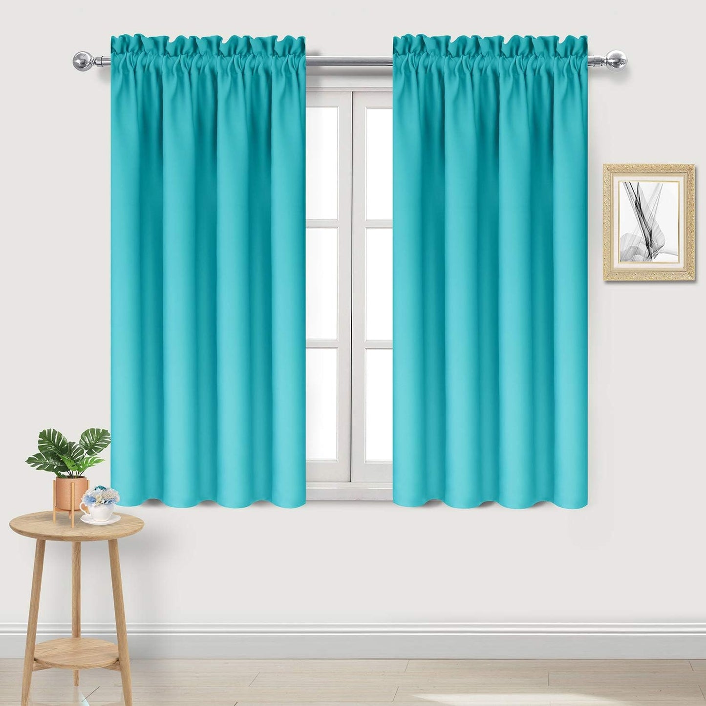 DWCN Turquoise Blackout Curtains for Bedroom –Rod Pocket Thermal Insulated Room Darkening Drapes for Living Room, W 42 x L 54 Inch, 2 Panels