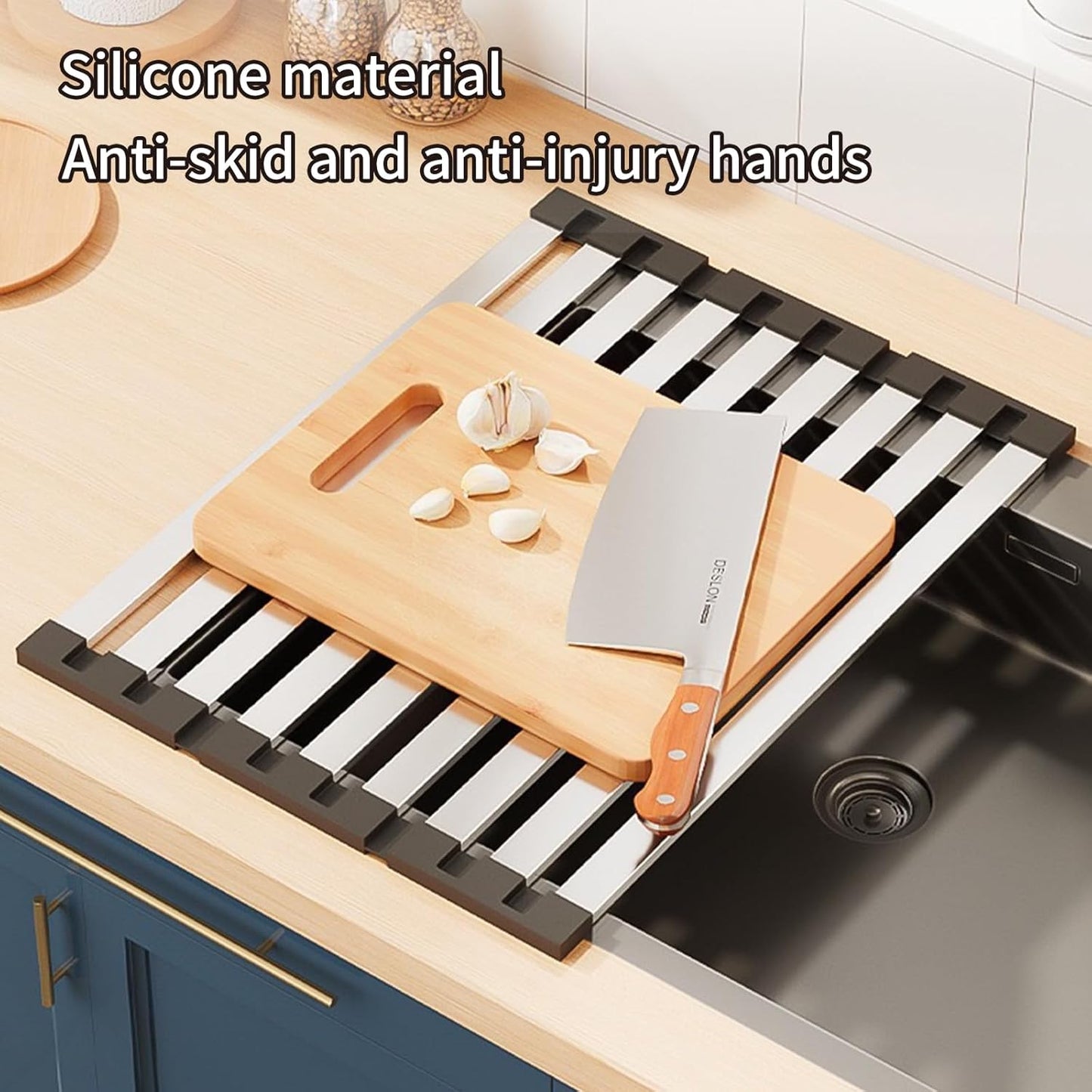 Foldable Dish Drying Rack, Over The Sink Dish Drying Rack ，Dish Drying mat，Dish Drying mats for Kitchen Counter，Stainless Steel Multifunctional mat (19.69×12.8in)
