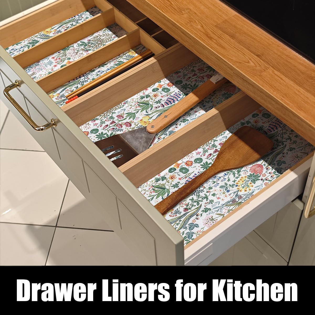 Floral Shelf Drawer Liners, Non Adhesive and Strong Non-Slip Colorful Cabinet Drawer Shelf Liners for Kitchen Wire Fridge, Waterproof Cabinet Liner,Easy to Clean,12IN x 10FT