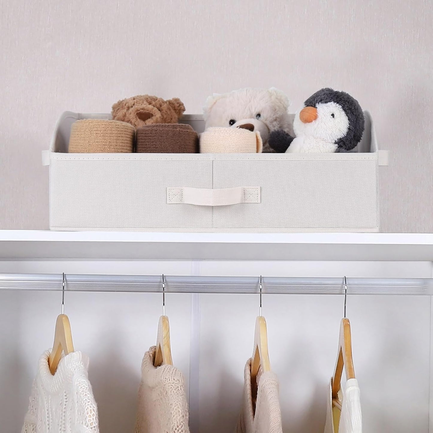 WUIKE 3 Pack Extra Large Closet Storage Bins with Handles, Fabric Trapezoid Storage Binsr for Organizing Clothes, Sheets, Blankets, White & Beige