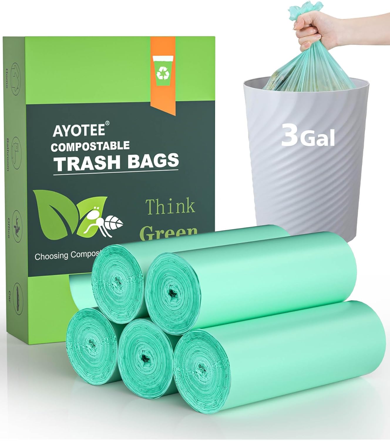 Compost Bags 3 Gallon 125 Packs,AYOTEE Compostable Trash Bags 3 Gallon, Small Biodegradable Trash Bags