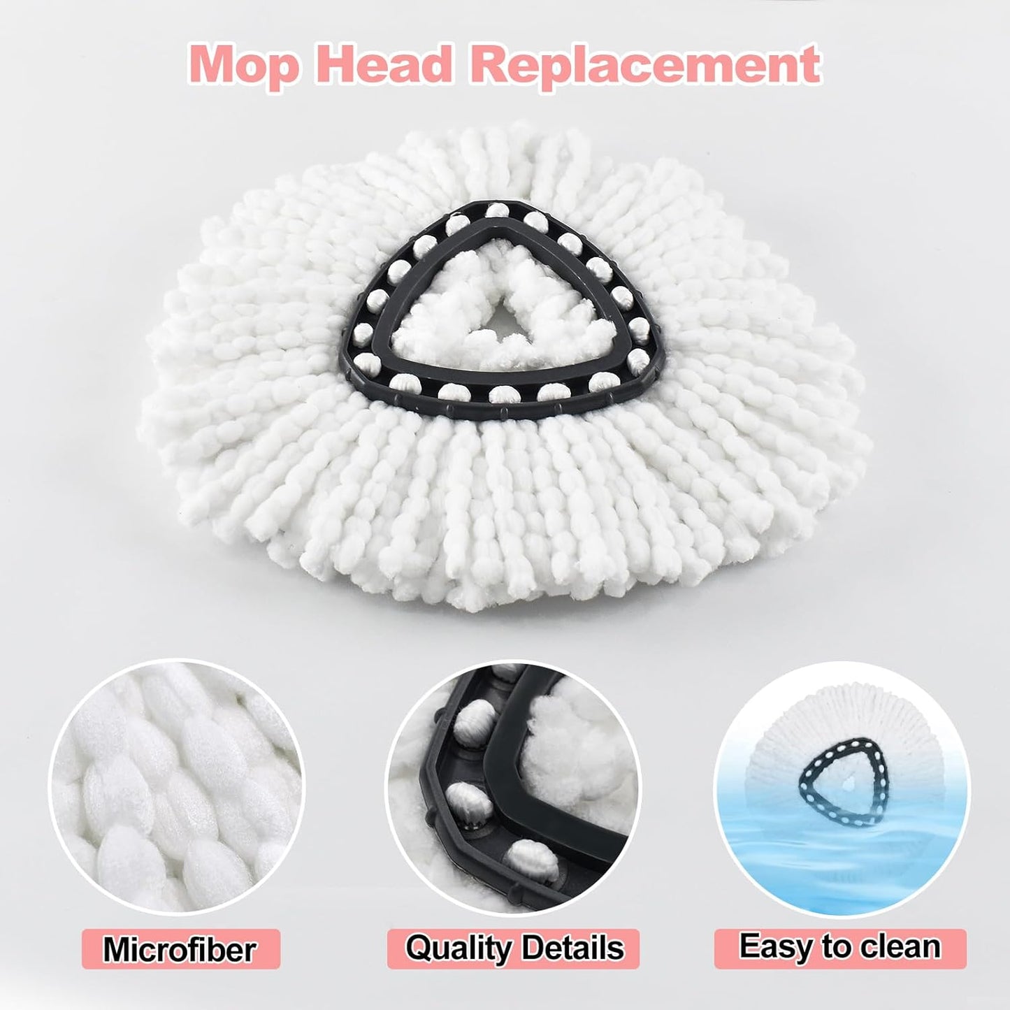 Spin Mop Heads Replacements for O Ceda EasyWring 1-Tank System, 3 Microfiber Mop Head Refills, 4-Section Iron Handle, 1 Base and 1 Scrub Brush Combo Set for Floor Cleaning