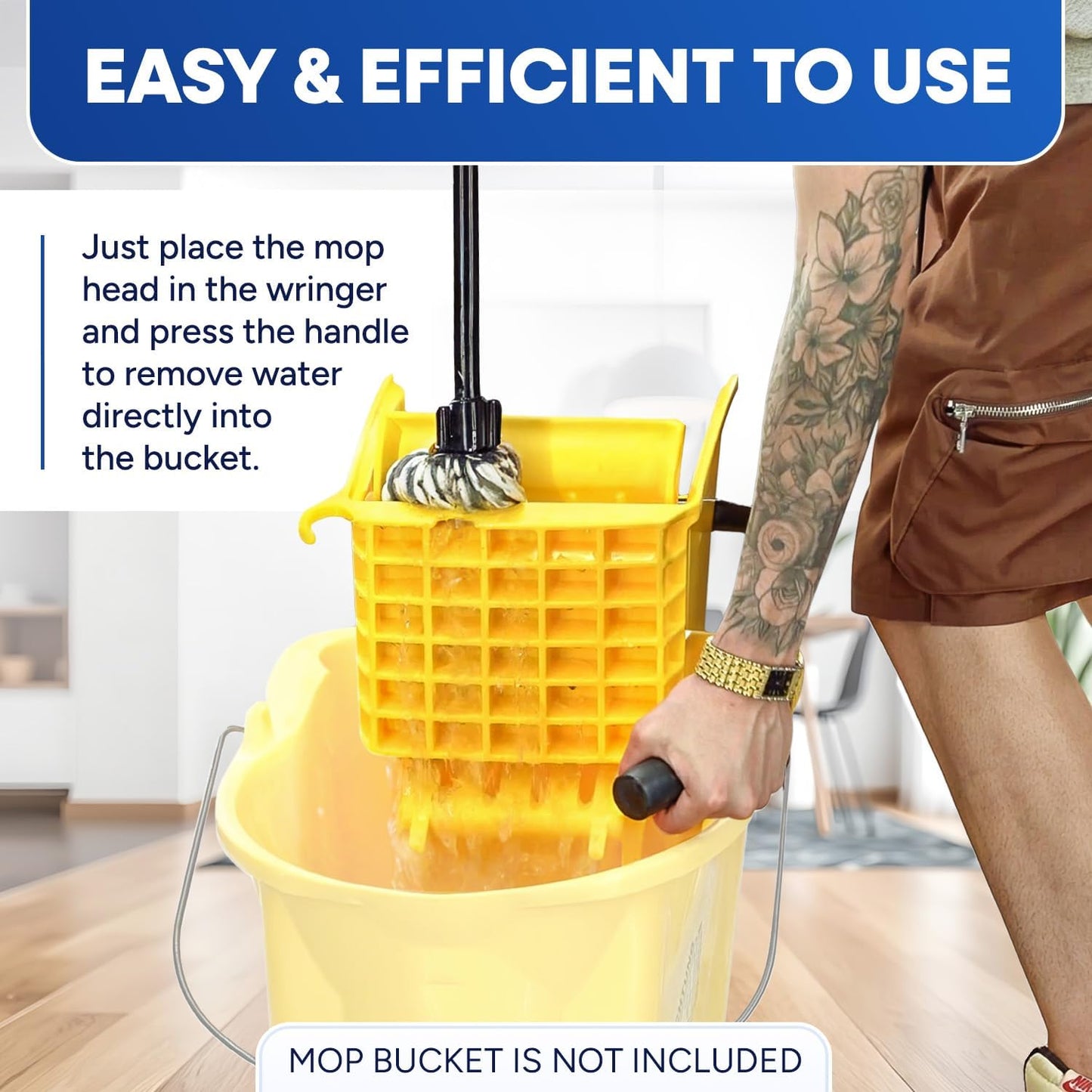 Mop Wringer Only Side Press Wringer Replacement for Commercial Mop Bucket on Wheels - 26-Quart or 35 Quart, Yellow