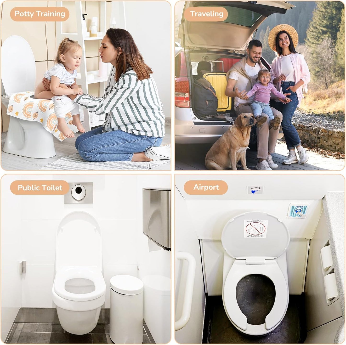 30 Pack Toilet Seat Covers Disposable, Individually Wrapped for Travel, Large Waterproof Potty Covers for Kids and Adults,Toddler Potty Training for Public Restroom, Airplane, Trip - Rainbow