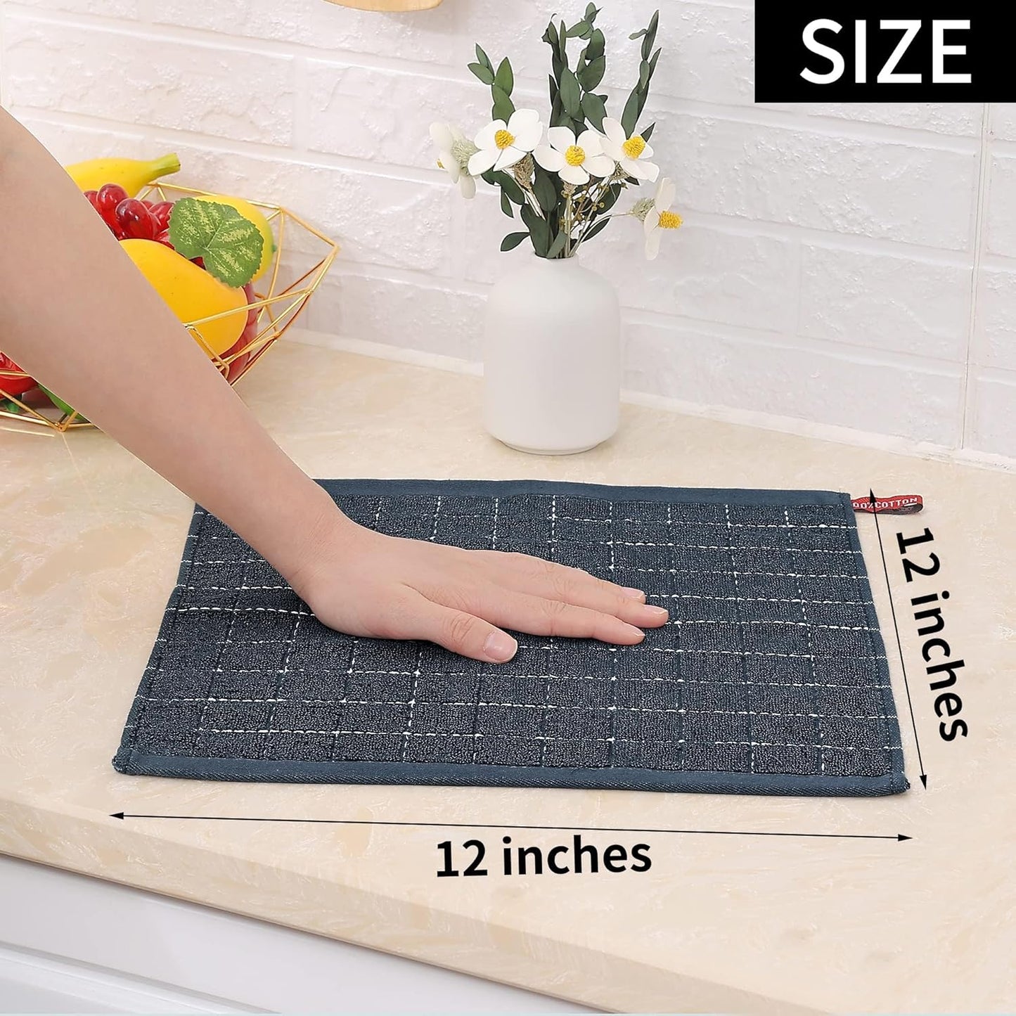 Homaxy 100% Cotton Terry Kitchen Dish Cloths, Ultra Soft and Absorbent Dish Towels for Kitchen, Suitable for Drying and Washing Dishes, 8 Pack, 12 x 12 Inches, Dark Grey