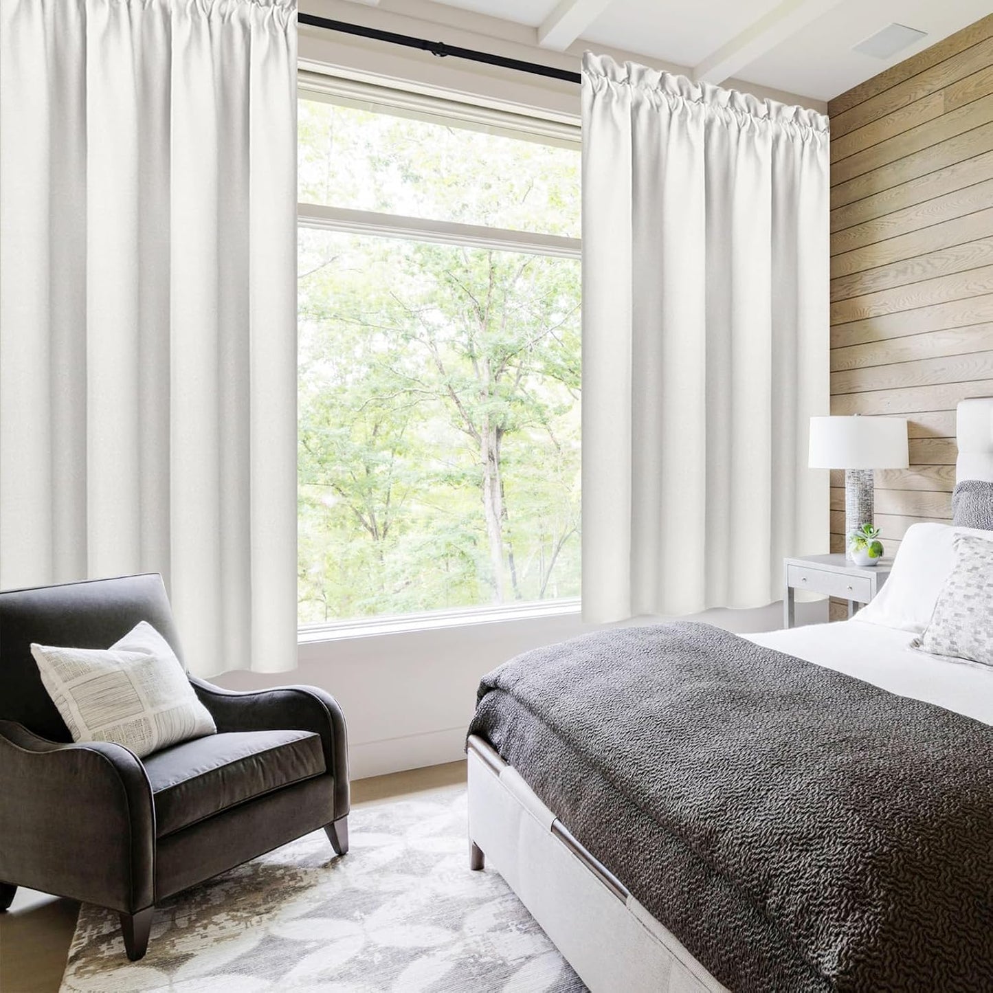 DWCN Blackout Curtains Thermal Insulated, Energy Saving & Noise Reducing Bedroom and Living Room Curtains, Ivory, W 38x L 54 Inch, Set of 2 Rod Pocket Curtain Panels