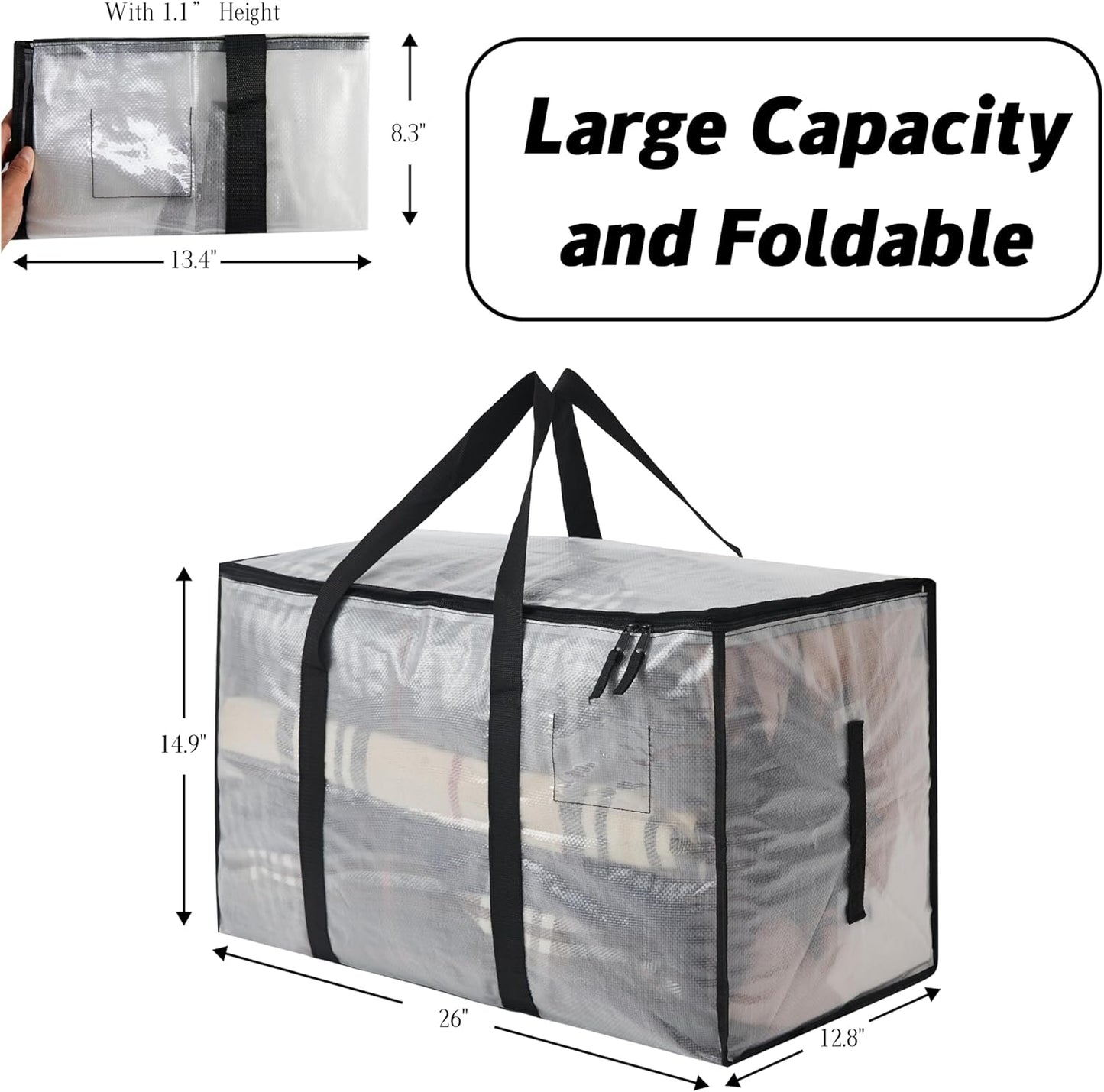 Heavy Duty 93L (24.5 Gallon) Stackable Storage Bins with Fully Openable Lids, Moving Bags Heavy Duty, Clear Plastic Totes for Moving Storage, Home Organization, Closet, Dorm Room. 6 pack