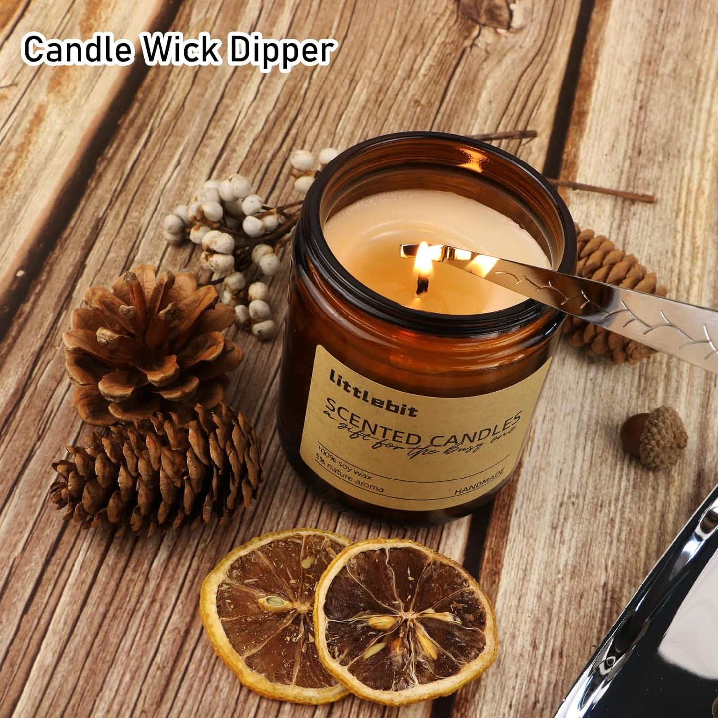 5 in 1 Candle Accessory Set, Candle Wick Trimmer Cutter, Candle Snuffer & Candle Wick Dipper,USB Rechargeable Lighter, Storage Tray Plate for Candle Lover Mom Gift, Candle Care Kit (Silver)