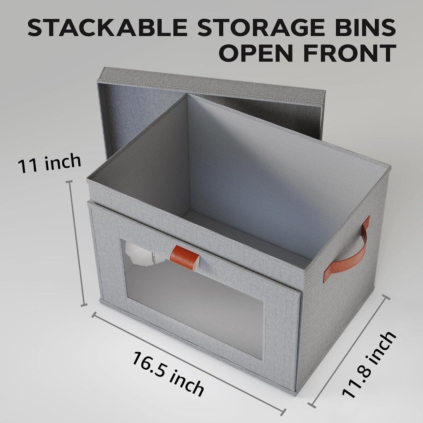 Large Storage Bins with Lids,Stackable&Collapsible Closet Storage Bins,Oxford Fabric Organizer Box with Clear Window,Large Decorative Storage Boxes for Shelves,Wardrobe,Living Room,Dorm(Grey)