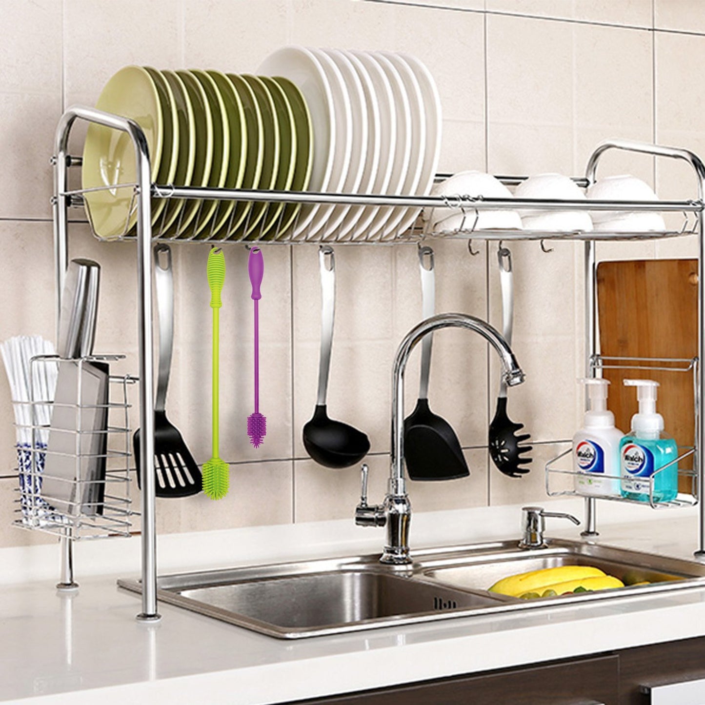 A-Brush Silicone Bottle Cleaner Brush, Flexible, Long Handle - Water Bottle Cleaner, Baby Bottle Nipple Brush for Plastic & Glass, BPA-Free Dish Washing Brush A2S Protection