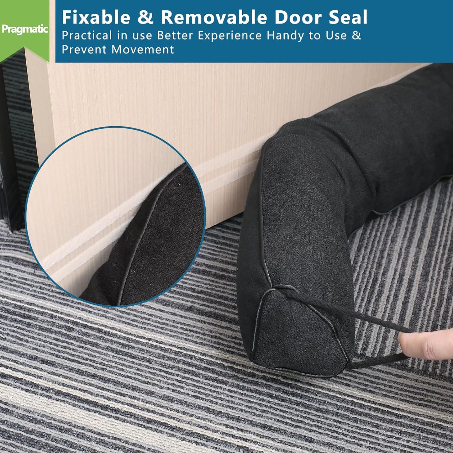 Anze Door Draft Stopper 32 inch Weighted Triangle Draft Stopper Door Air Noise Sound Blocker Warm in Winter and Cool in Summer, Black