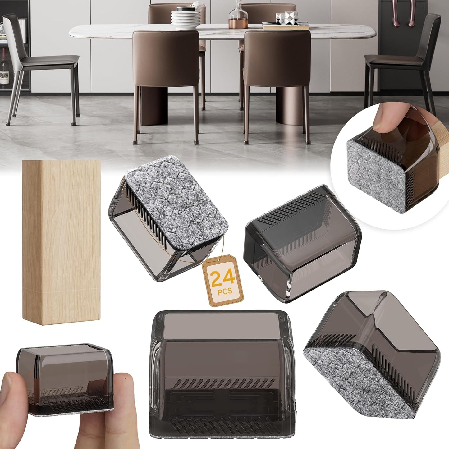 24PCS Rectangular Chair Leg Floor Protectors, Furniture Sliders, Non-Slip Felt Furniture Pads for Hardwood Floors, Silicone Cap Covers to Protect Floors,(Fit L :1.34-1.57", W: 0.87-1.18")