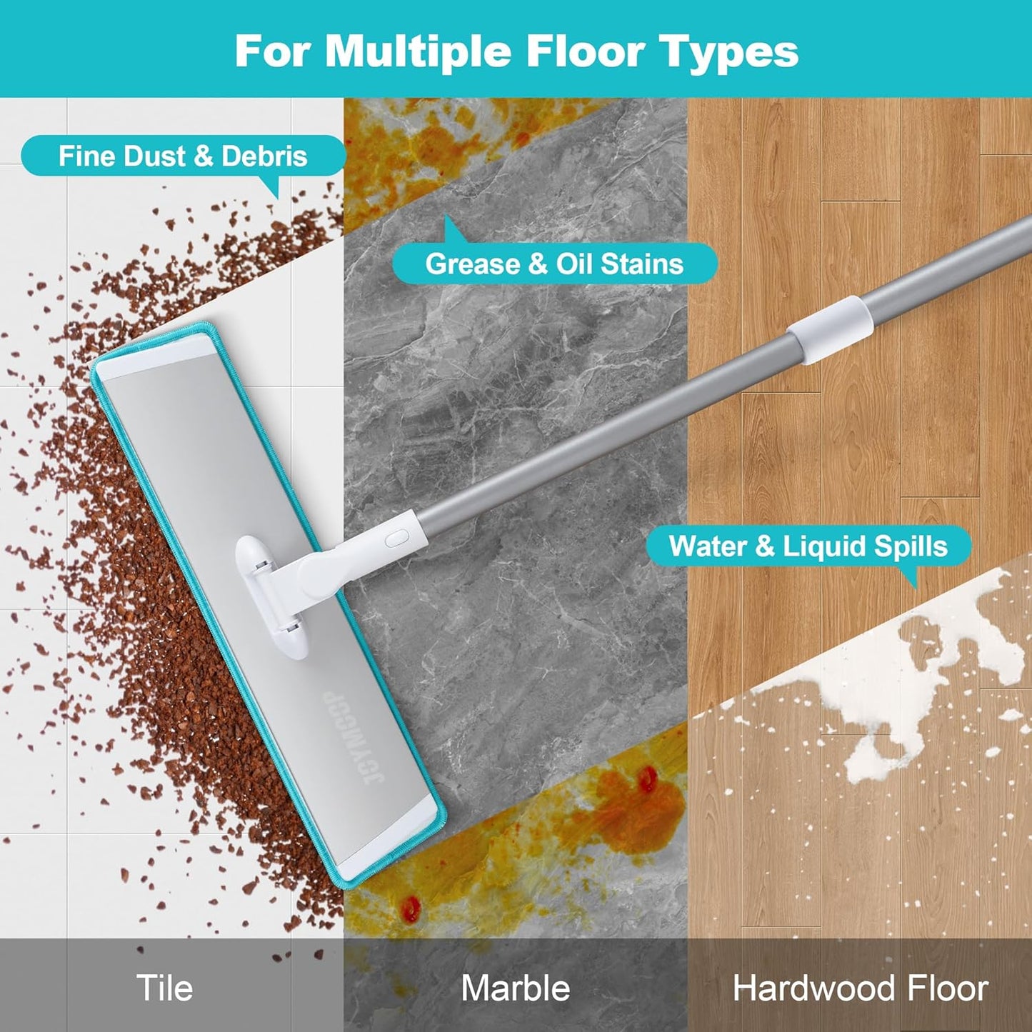 JOYMOOP 18 Inch Dust Mop for Hardwood Floors, Heavy Duty Industrial Wet Dry Mops with Telescopic Handle, Includes 3 Microfiber Mop Pads