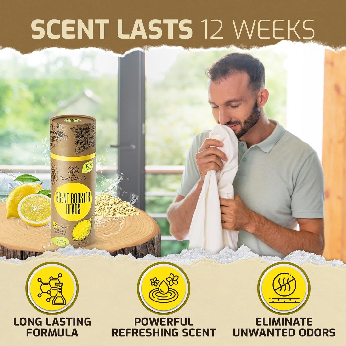 Scent Boosters for Washer, Wild Lemon Aroma - Bulk Laundry Booster Beads and Fabric Smell Deodorizer - In Wash Odor Eliminator Pods for Fresh Scented Clothes