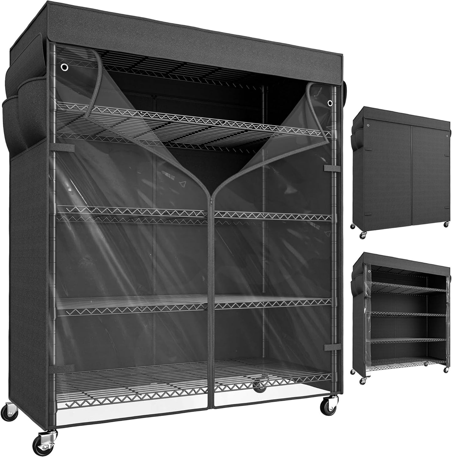 REIBII 45''W Storage Shelves Waterproof Metal Shelving Cover Dustproof Wire Shelving Unit Covers Garage Storage Rack Wire Shelf for Kitchen Pantry Office College, 45Wx17.72Dx72.83H