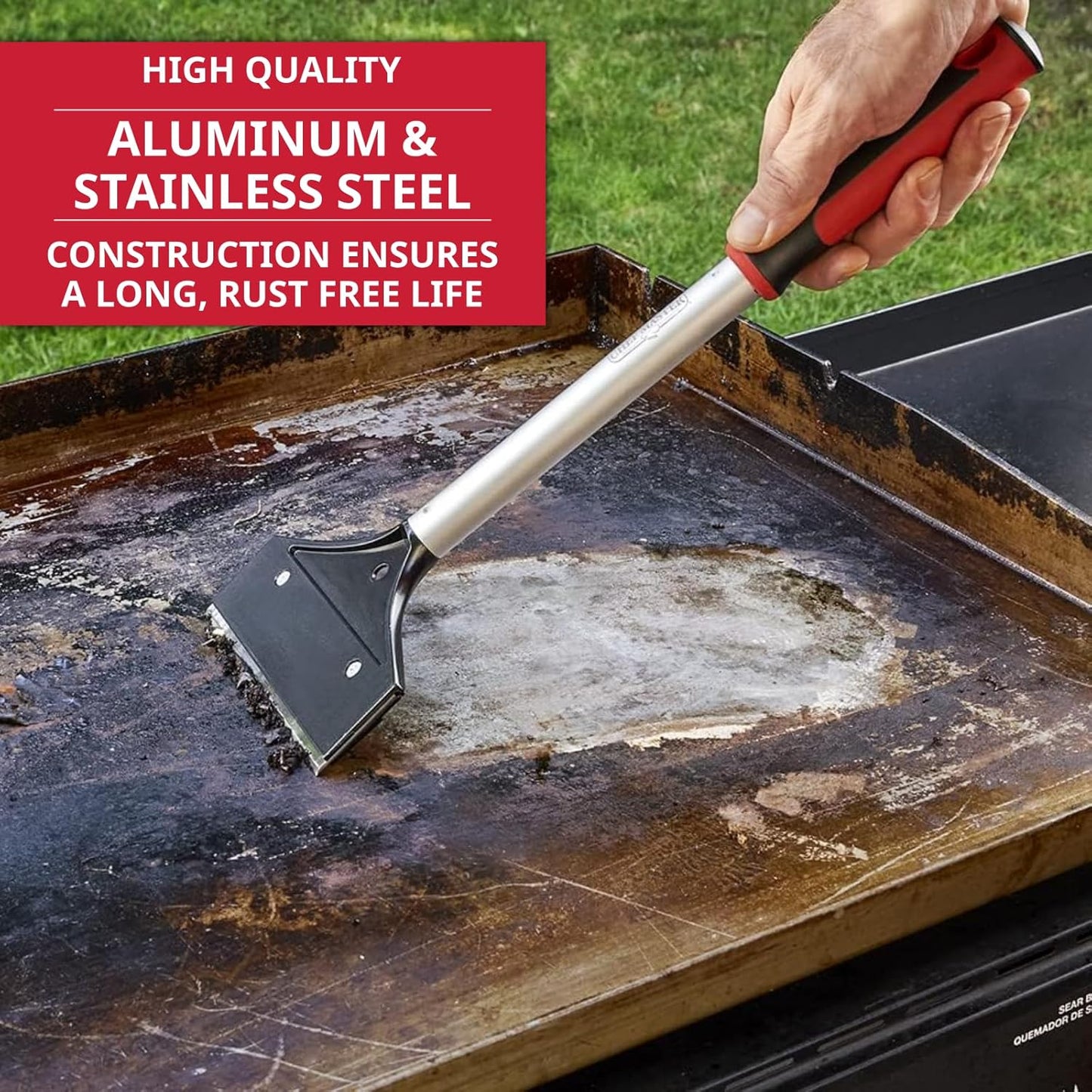 Flat Top Grill Scraper 15.5" Long Griddle Tool by FryOilSaver Co., 5.5" Replaceable Blade Kitchen Scraper for Cleaning Griddle & Flat Top Grill for Diner, Bar, Hotel, Restaurant & Food Service - 90018