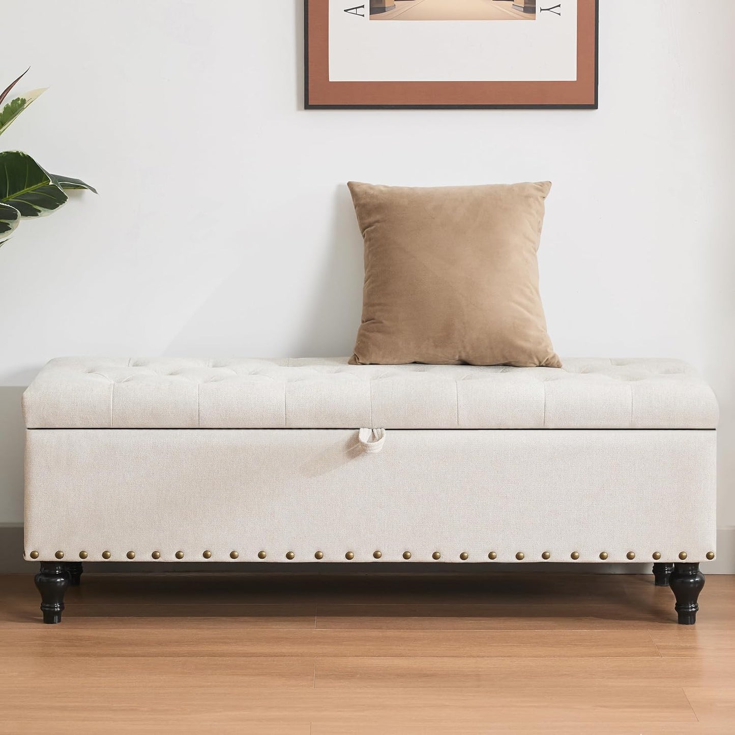 50" Storage Ottoman Bench, Tufted Ottoman with Storage for Living Room, Large End of Bed Ottomans, Modern Entryway Benchs, Window & Bedroom Benches for Foot of Bed (Light Beige)