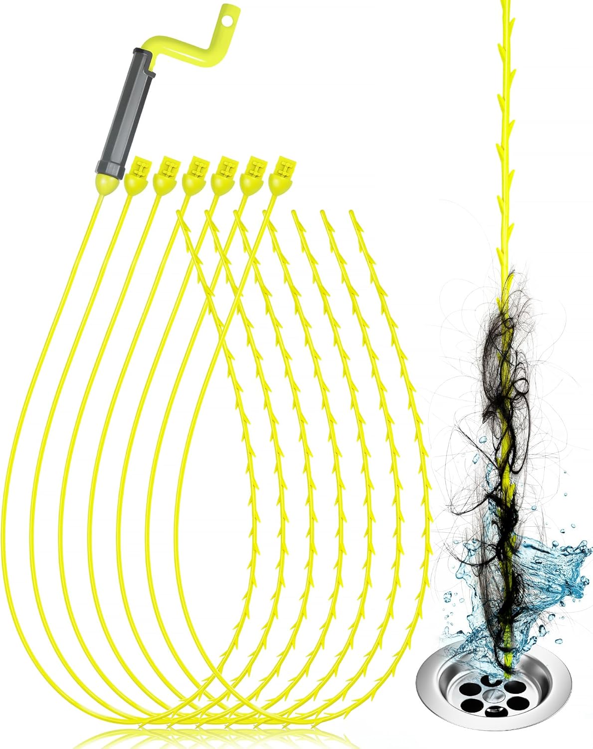 35inch Drain Clog Remover, Drain Cleaner Hair Clog Remover with Rotating Handle and 7 Refills, Drain Hair Remover Plumbing Snake, Easy and Quick Unclog Bathtub Drain, Sink, Shower (7 Pack)