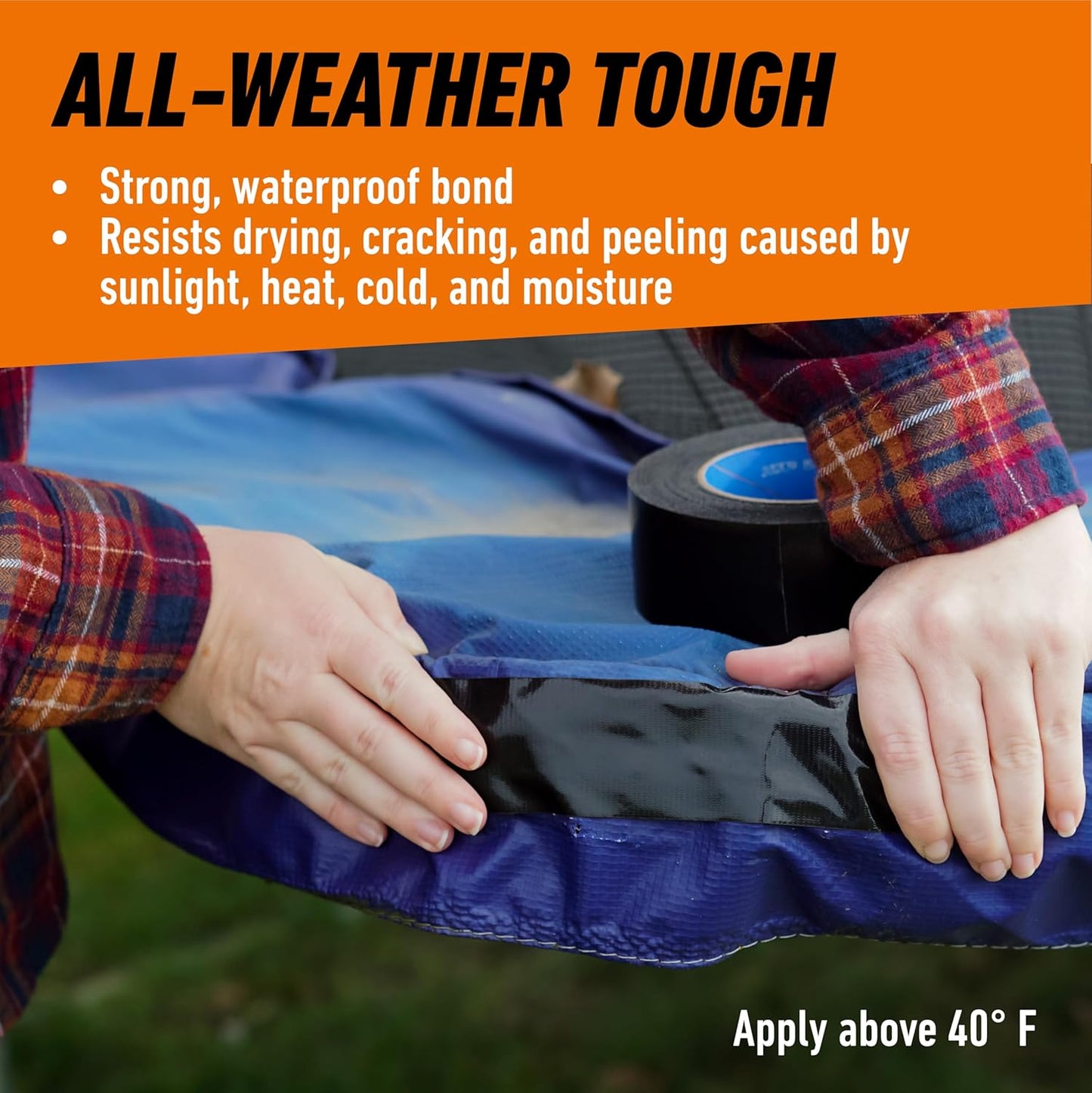 Gorilla All Weather Duct Tape, Black, 1.88" x 25 yd (Pack of 2) - UV and Temperature Resistant Waterproof Tape for Outdoor Repairs