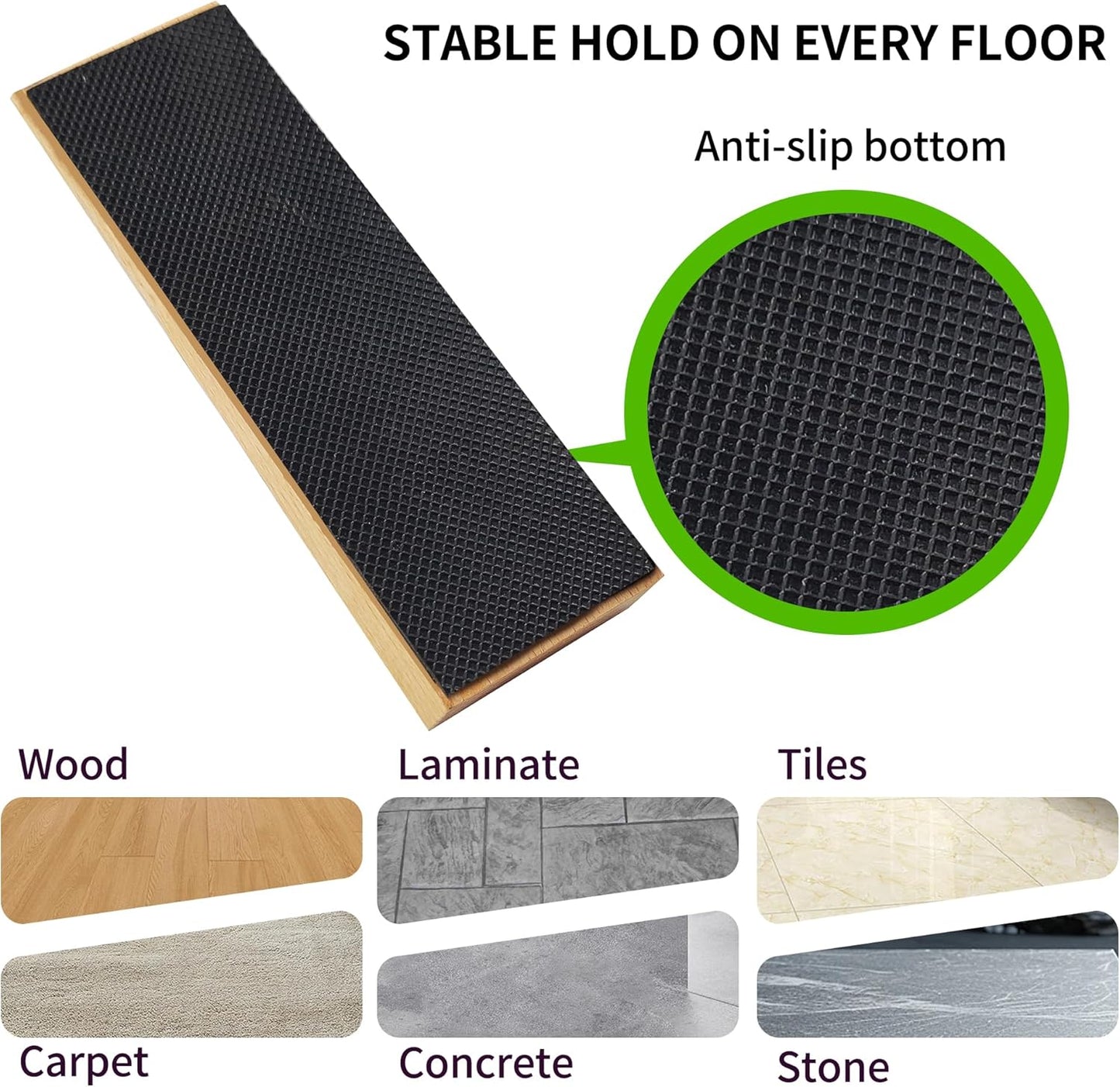4 Pack Wooden Door Stop - Non-Slip Door Stoppers for Floor - Door Wedges for All Door Types and Surfaces - Each Door Stopper 1.4inch Thick, 4.3inch Long with Rubber