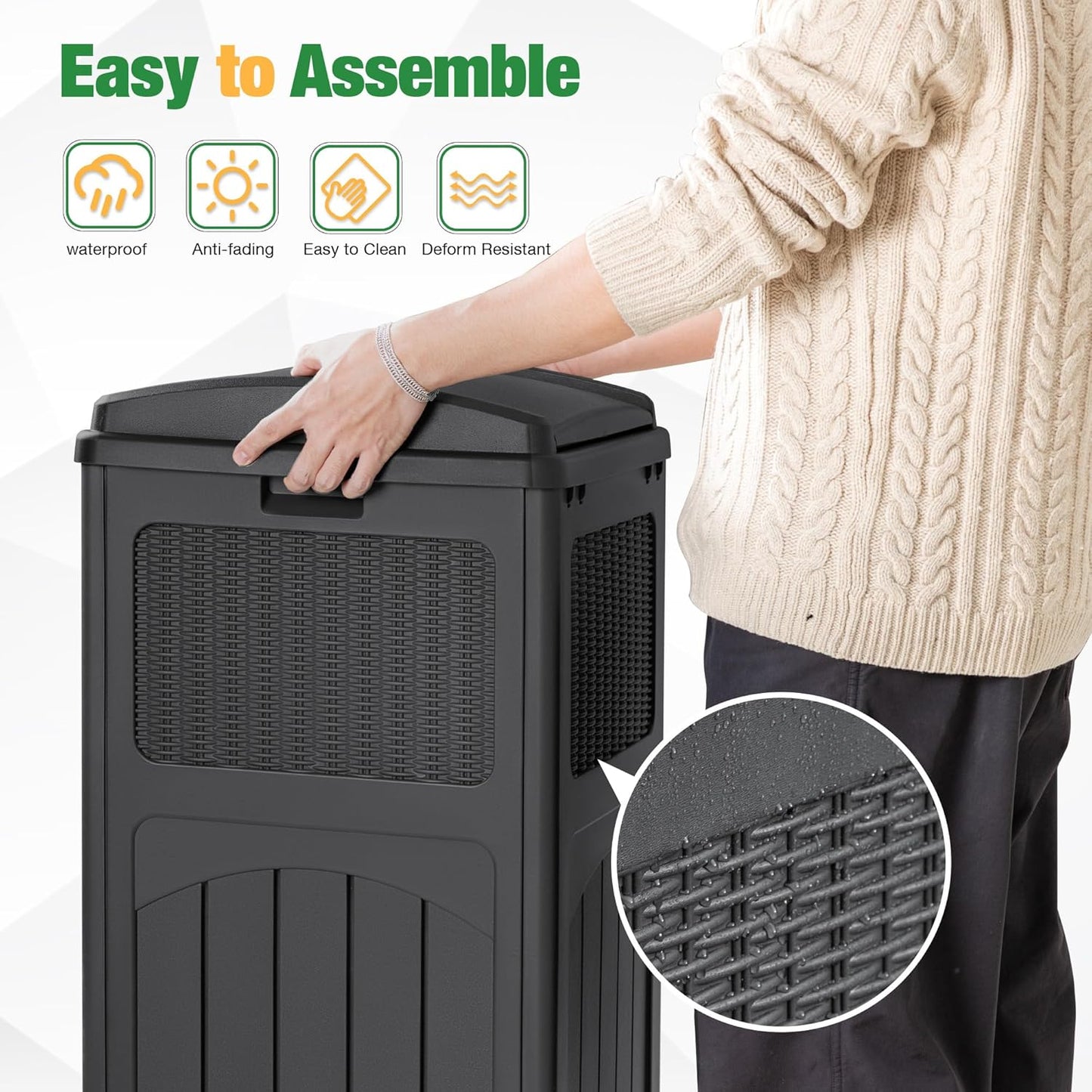 Flamaker 30 Gallon Trash Can, Resin Outdoor Garbage Can with Lid, Waterproof Hideaway Patio Waste Bins for Outside Use (2 Pack, Gray)