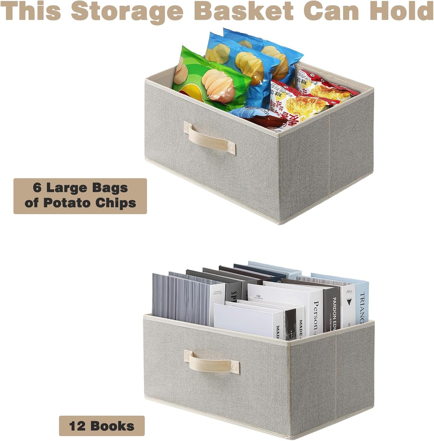 Storage Baskets, 15.7-Inch Woven Fabric Bins, Storage Cubes with Reinforced Handles, Organizer Bins for Closet Shelves, Foldable, for Toys, Clothes, Natural Beige (4PCS/Beige-15.7*11*7.8inch)