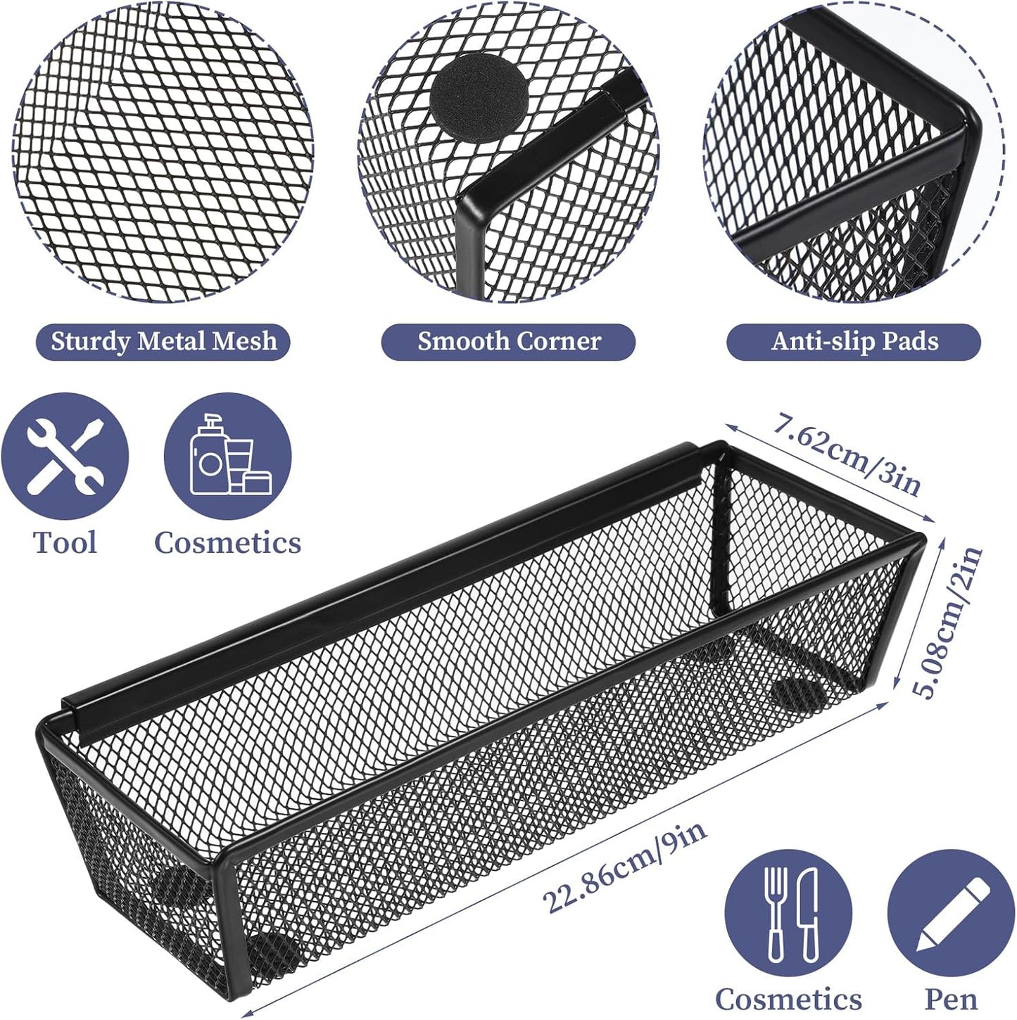 10 Pack Silverware Drawer Organizer 9 x 3 x 2 Inch Mesh Utensil Organizer for Kitchen Drawers with Interlocking Arm for Flatware Knives Spoons Fork Cosmetic Utensil Tabletop Storage Tray