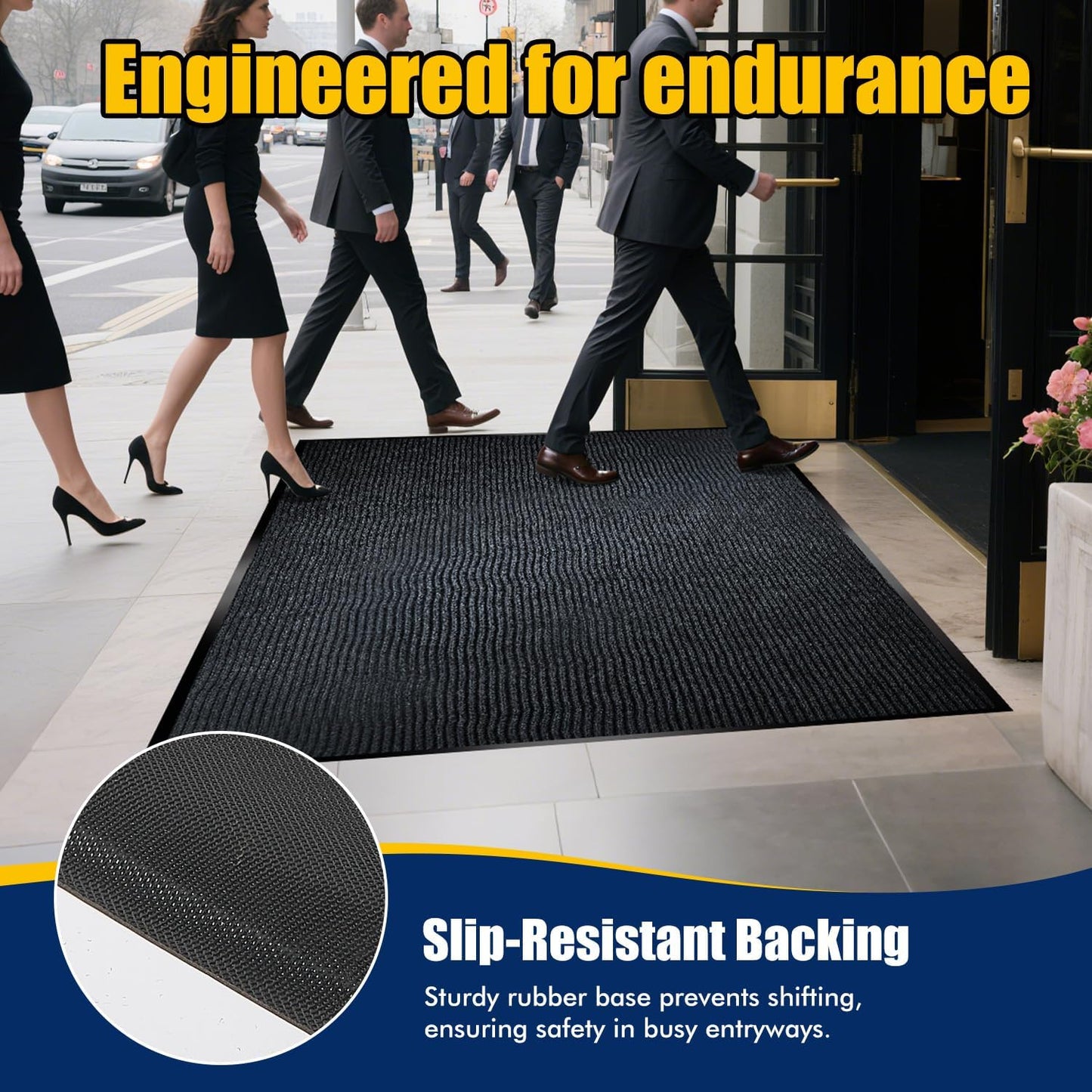 Extra Large Indoor/Outdoor Entrance Mat - 4 x 5 Feet, Rubber Border Door Mat, Waterproof, Low-Profile, Easy to Clean, Rubber Entry Mat,Commercial Floor Mat, Charcoal Grey