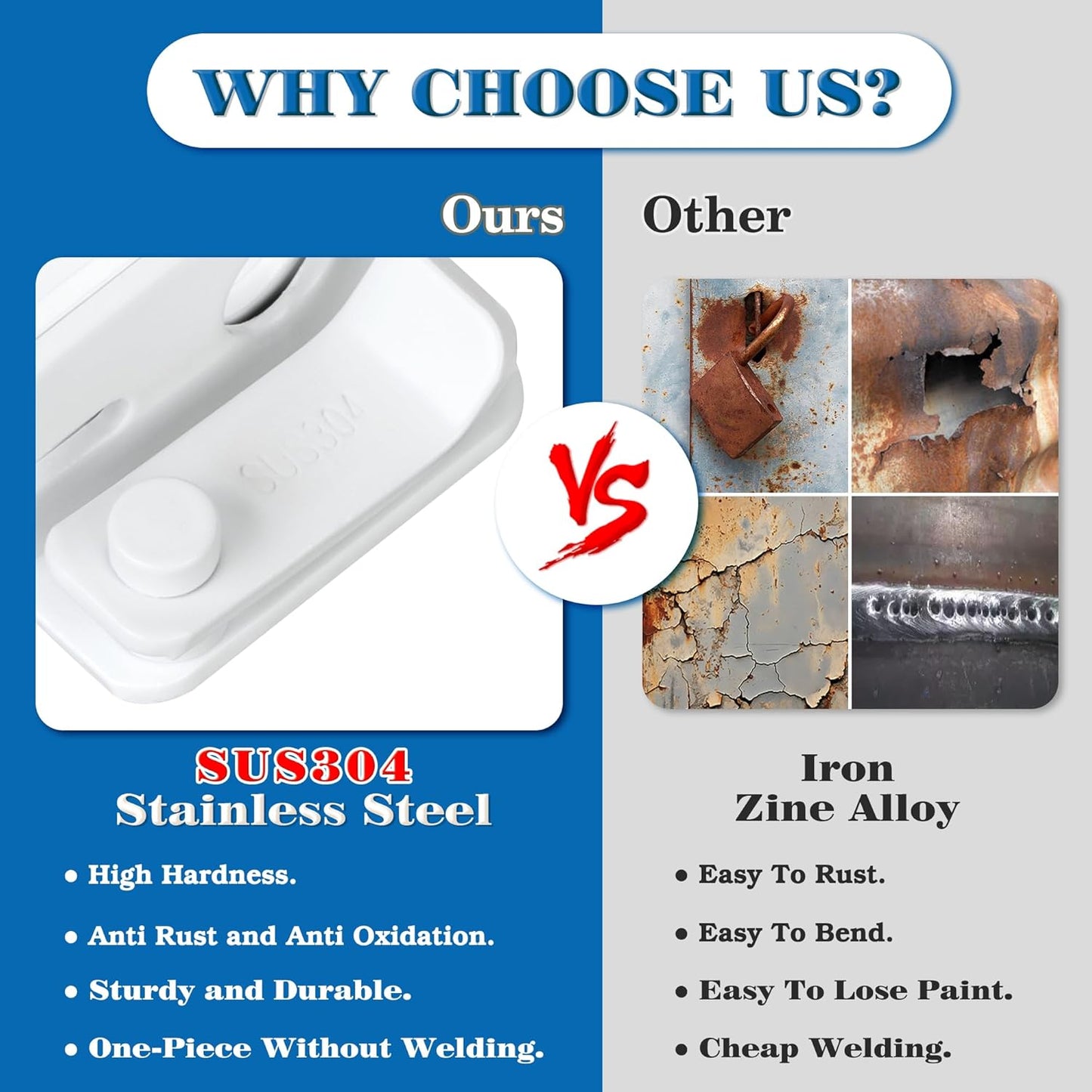 Alise Flip Latch,Gate Latches Slide Bolt Latch Safety Door Lock Catch for Barn Cabinet Pet Cage Fence Bathroom Garage Window,Heavy Duty SUS304 Stainless Steel Gate Hardware Locks,Matte White,MS5007-W