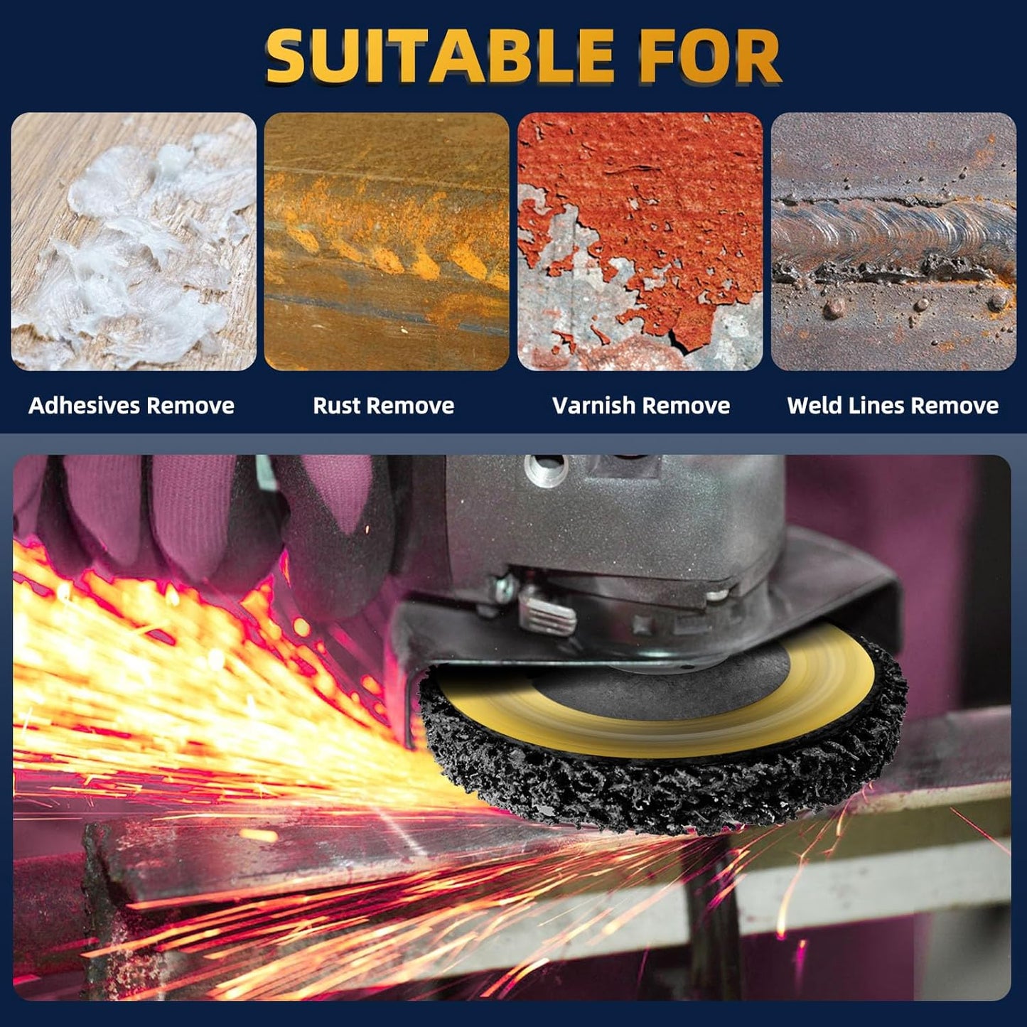 10 Pack 4.5 inch Strip Discs for Angle Grinder, Wire Stripping Wheel Paint Remover for Metal Surfaces, Abrasive Wheels Grinding Discs for Rust Welds Oxidation (4-1/2" x 7/8")