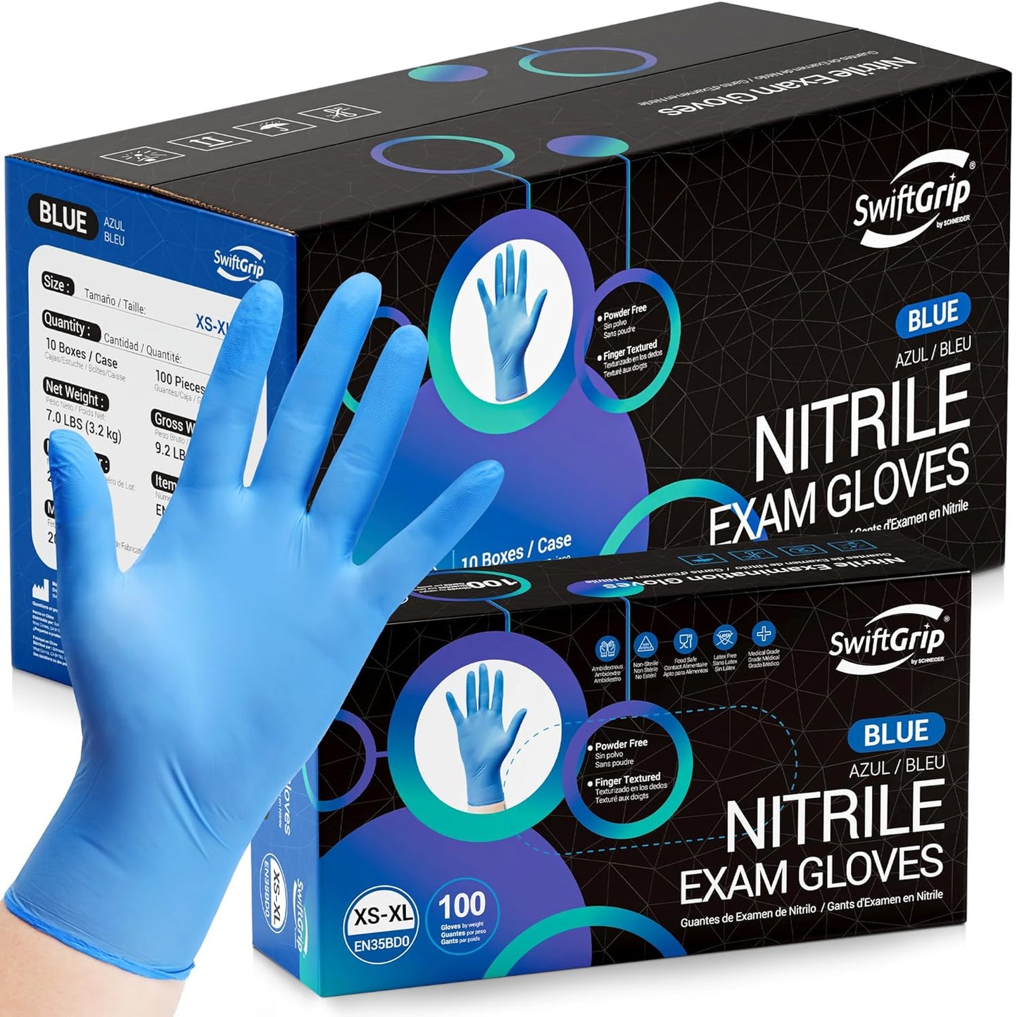 Disposable Nitrile Exam Gloves, Blue, Nitrile Gloves Disposable Latex Free, Medical Gloves, Cleaning Gloves, Food-Safe Rubber Gloves, Powder Free, Non-Sterile, 1000-ct Case (X-Small)