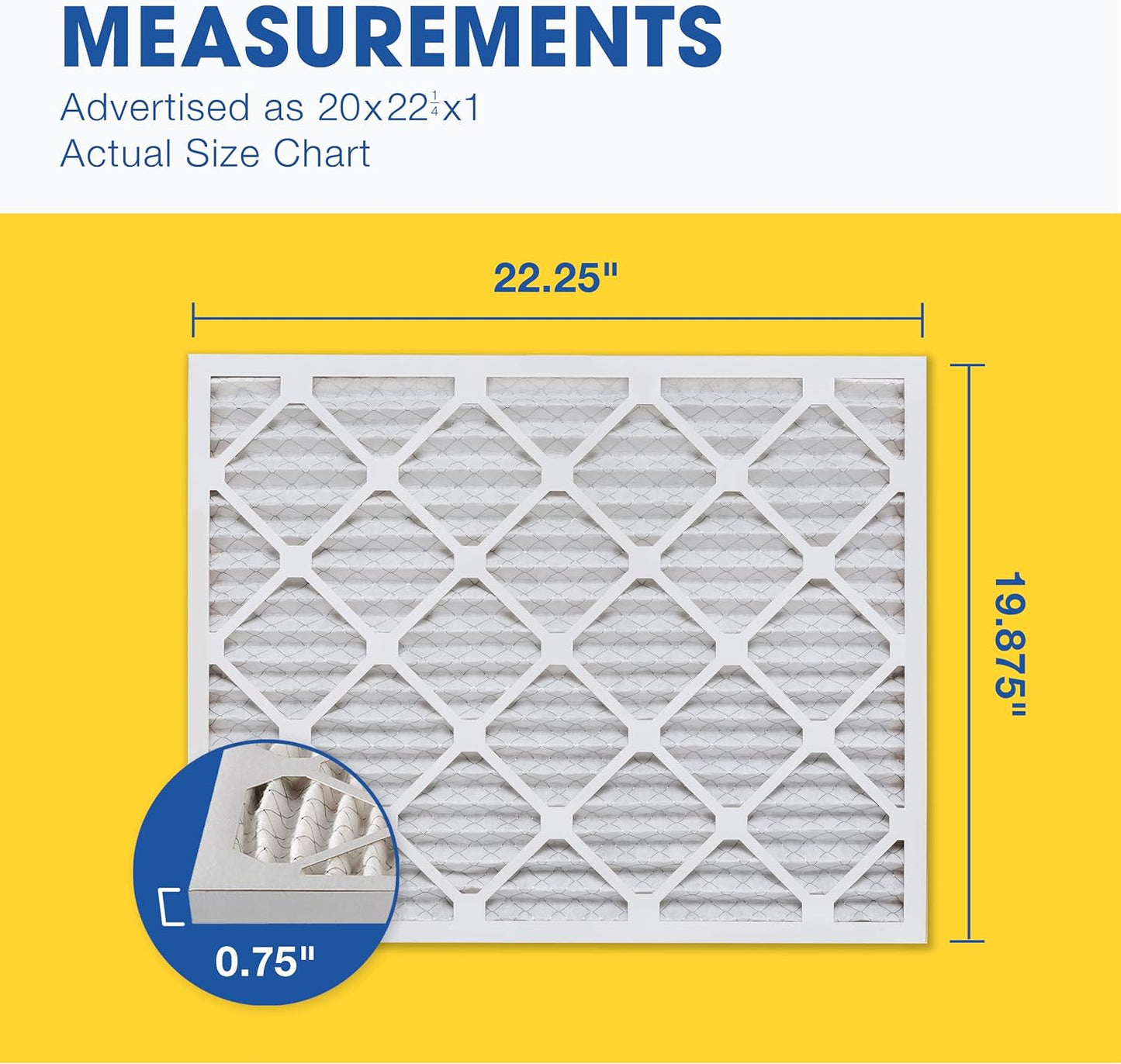 Aerostar 20x22 1/4x1 MERV 11 Pleated Air Filter, AC Furnace Air Filter, 6 Pack (Actual Size: 19 7/8" x 22 1/4" x 3/4")