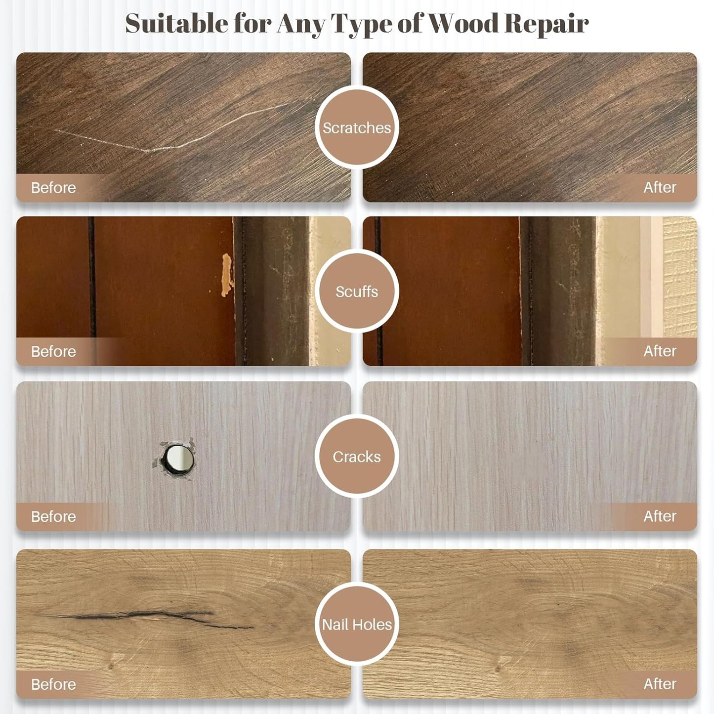 Wood Filler Sticks, 20 Colors Furniture Repair Kit, Wax Crayons for Touch-ups and Repairs, for Floors, Cabinets, Tables and Doors, Wood Wax,Crayons for Repairing Scratches