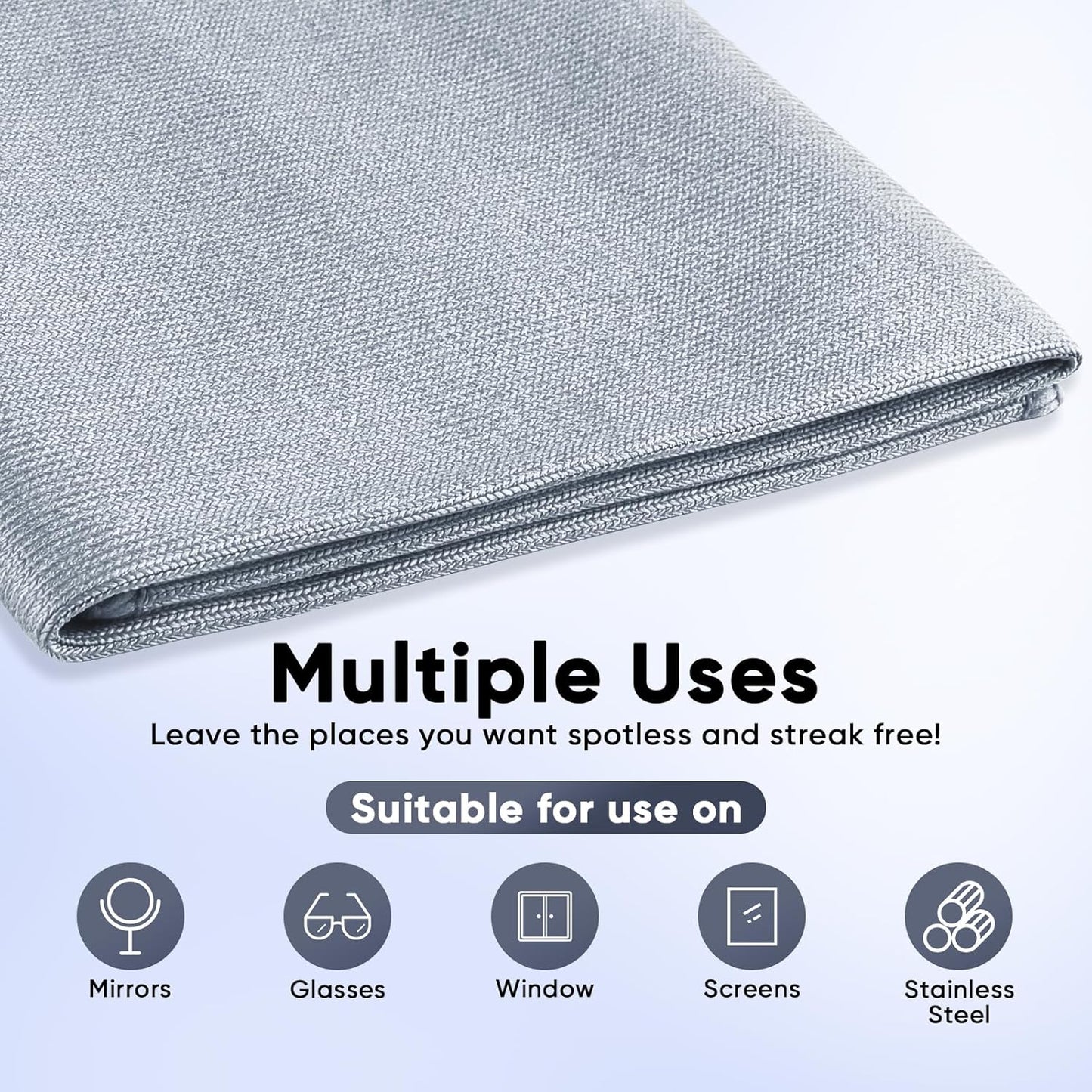 HOMEXCEL Microfiber Glass Cleaning Cloth 12 PK, Lint Free Streak Free, Reusable Cleaning Cloth for Cleaning Windows, Glasses, Mirrors, Screens, Stainless Steel, and More Grey-12”×12”