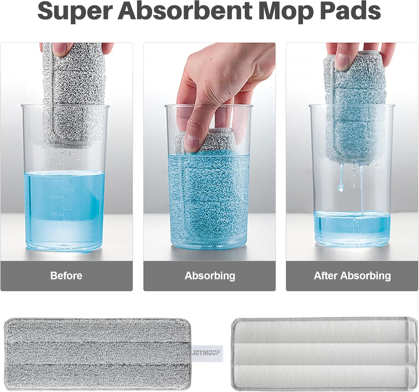 JOYMOOP Flat Mop Pads, Microfiber Mop Cleaning Pads, Washable Pads, Pads Replacement for Flat Mop or Mop Bucket Set, Pack of 4 Refills 13inch - Grey