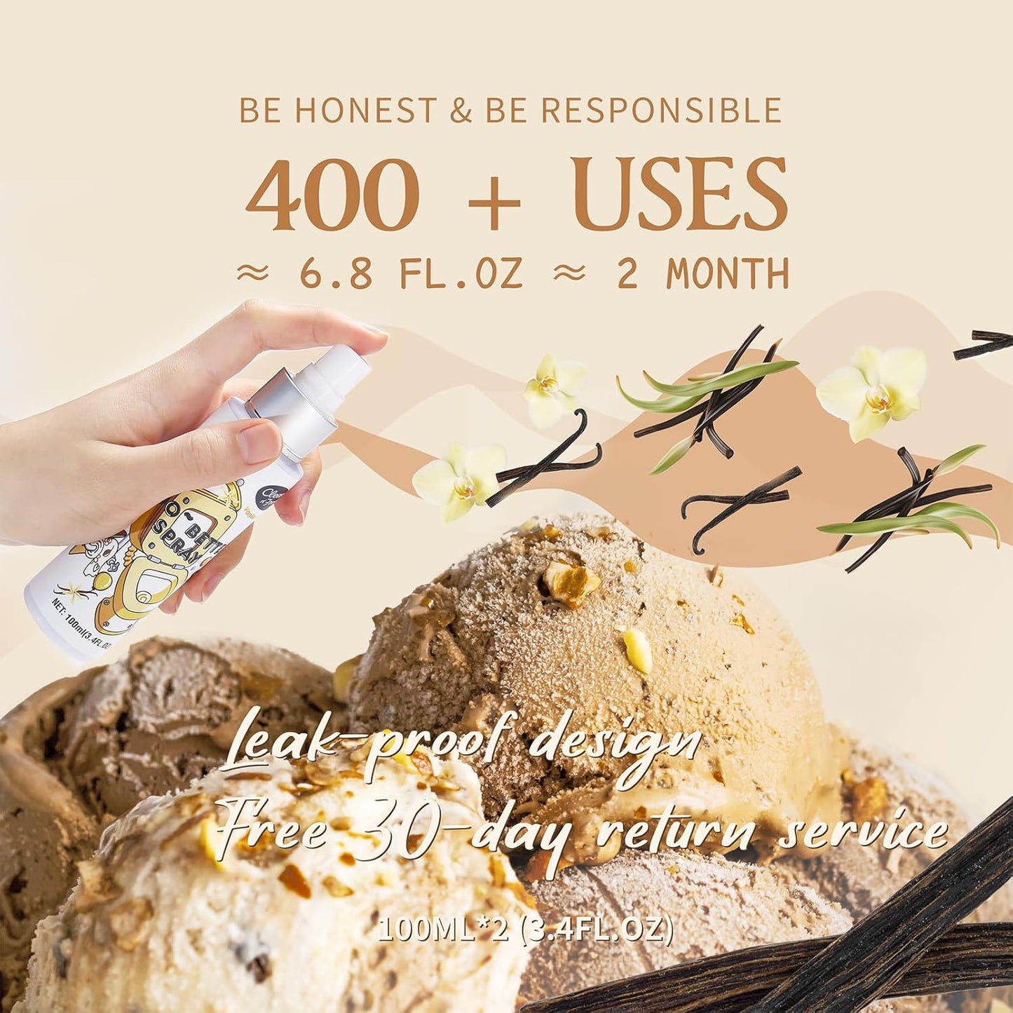 Clean-n-Fresh Toilet Spray 6.8 Fl.Oz, Vanilla Scent, Natural Plant Essential Oil Air Freshener & Odor Eliminator