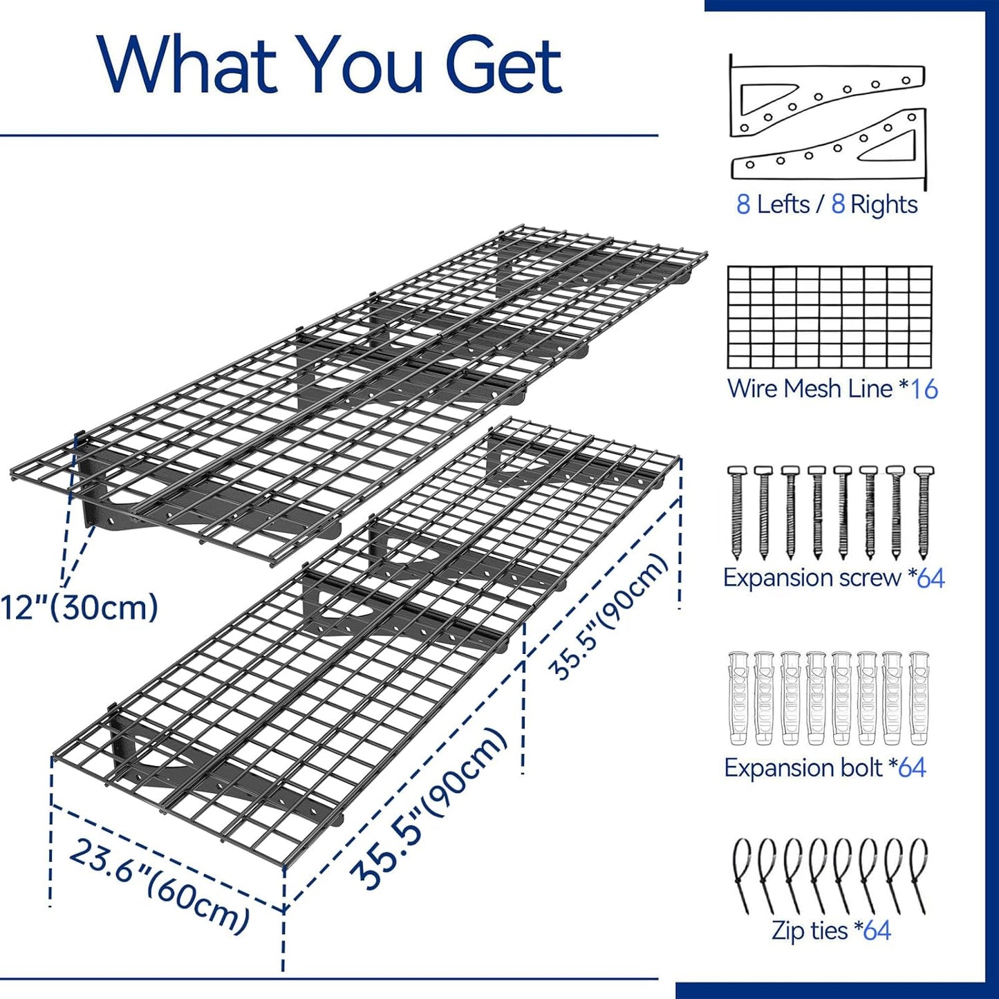 4Pack 2x6ft Garage Shelving Wall Mounted, 2400 Lbs Heavy Duty Garage Wall Shelving Storage Shelves for Basement, Laundry Room, Heavy Duty Floating Shelves Holds Up to(Black), 70.86" x 23.6"