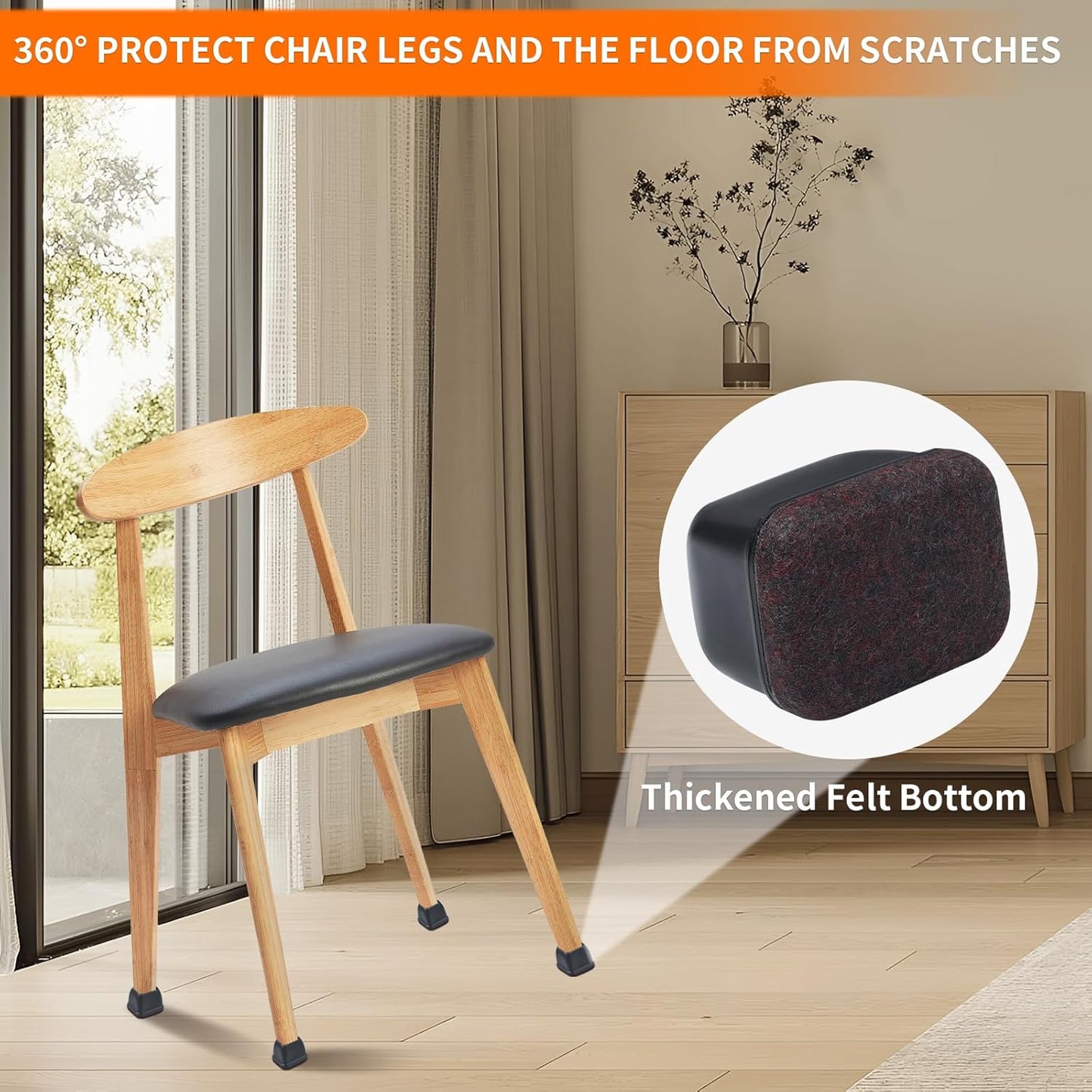 Ezprotekt 8 Pcs Rectangle Black Silicone Chair Leg Floor Protectors with Felt, Rectangle Chair Leg Caps, Furniture Leg Covers Cups for Chair Table Desk (Fit L :1.3-1.7", W: 0.9-1.2")