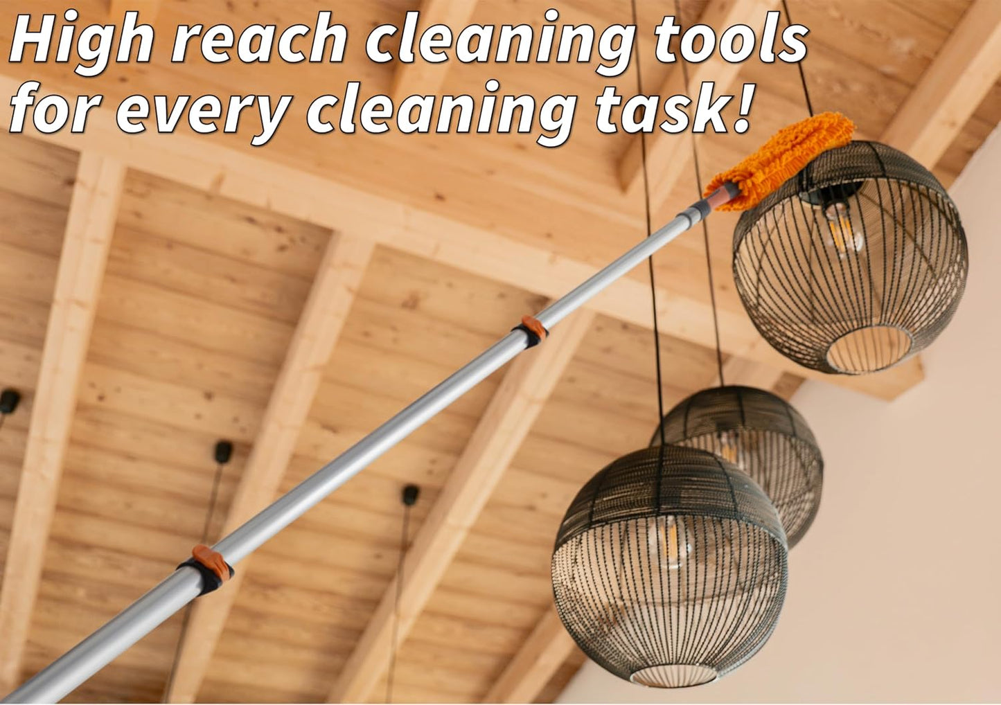 Ceiling Fan Blade Duster Cleaner with 4-14 ft Extension Pole (20ft Reach) // Flexible Fan Cleaner for Ceiling Fans // Microfiber Ceiling Fan Brush Cleaner with Pole // Best Ceiling Fan Cleaning Tool
