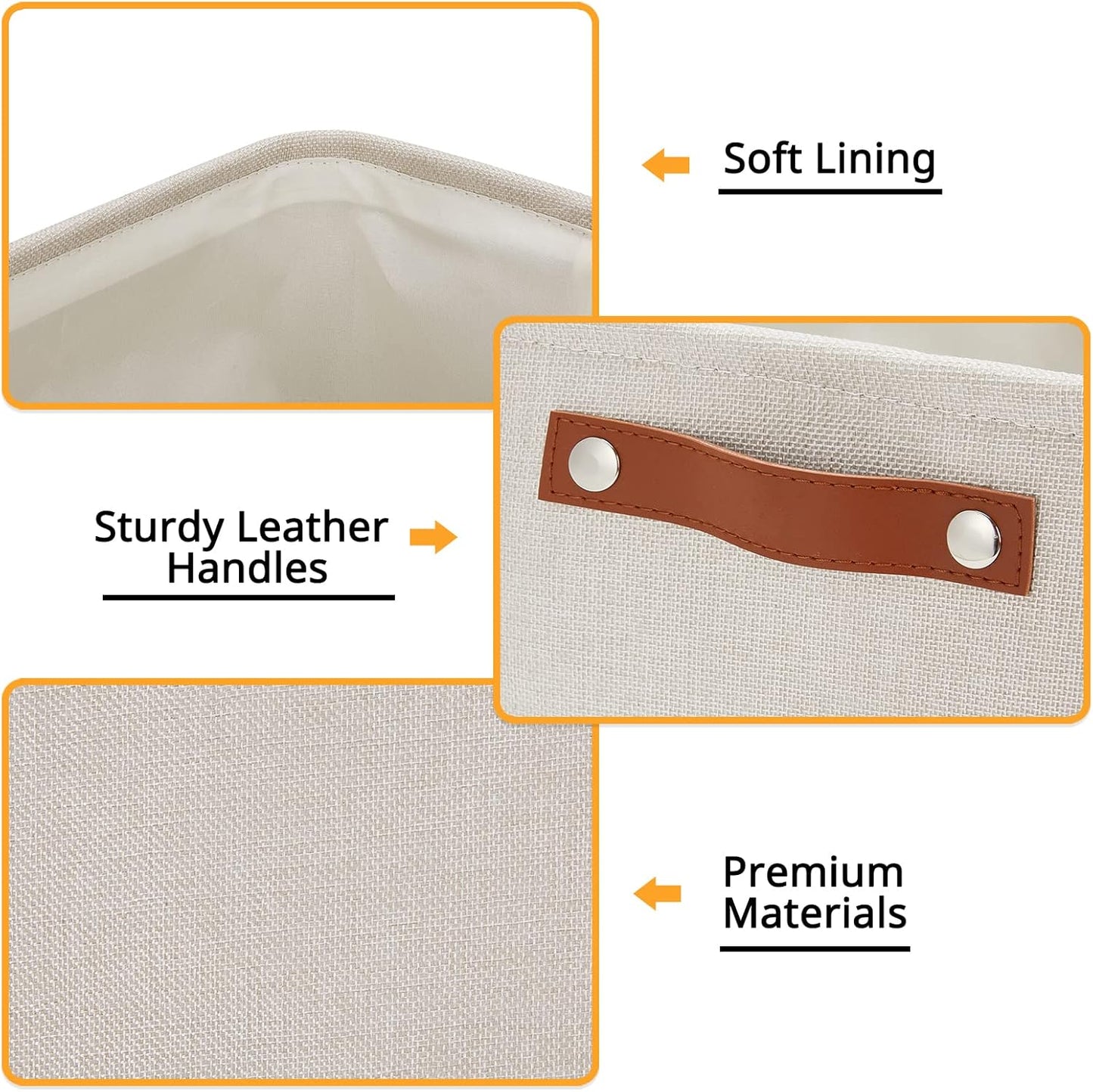 DULLEMELO Fabric Organizer for Storage, Office, Home, Nursery - Small Fabric Storage Basket with Handles (Beige)